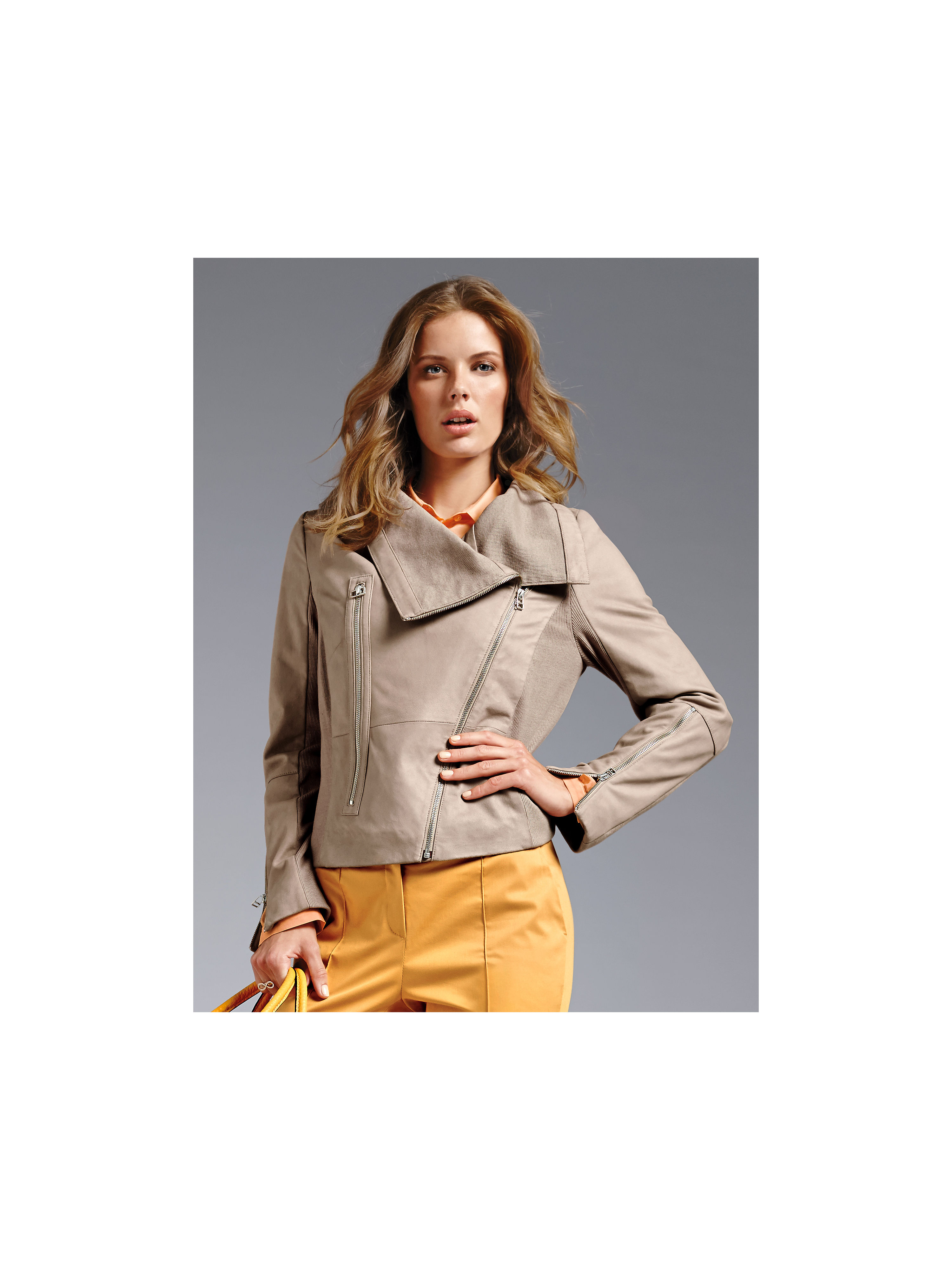 Image of Leather jacket Looxent beige