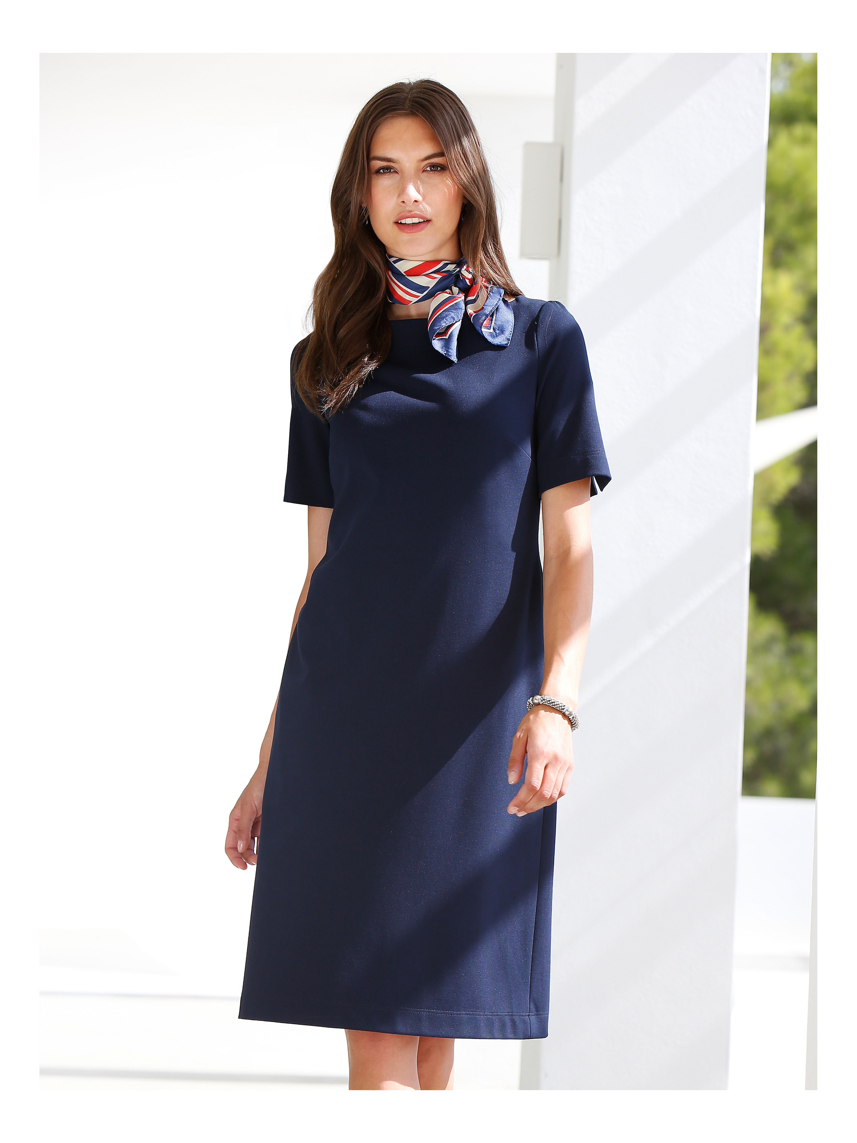 Image of Jersey dress in a slightly A line style Peter Hahn blue