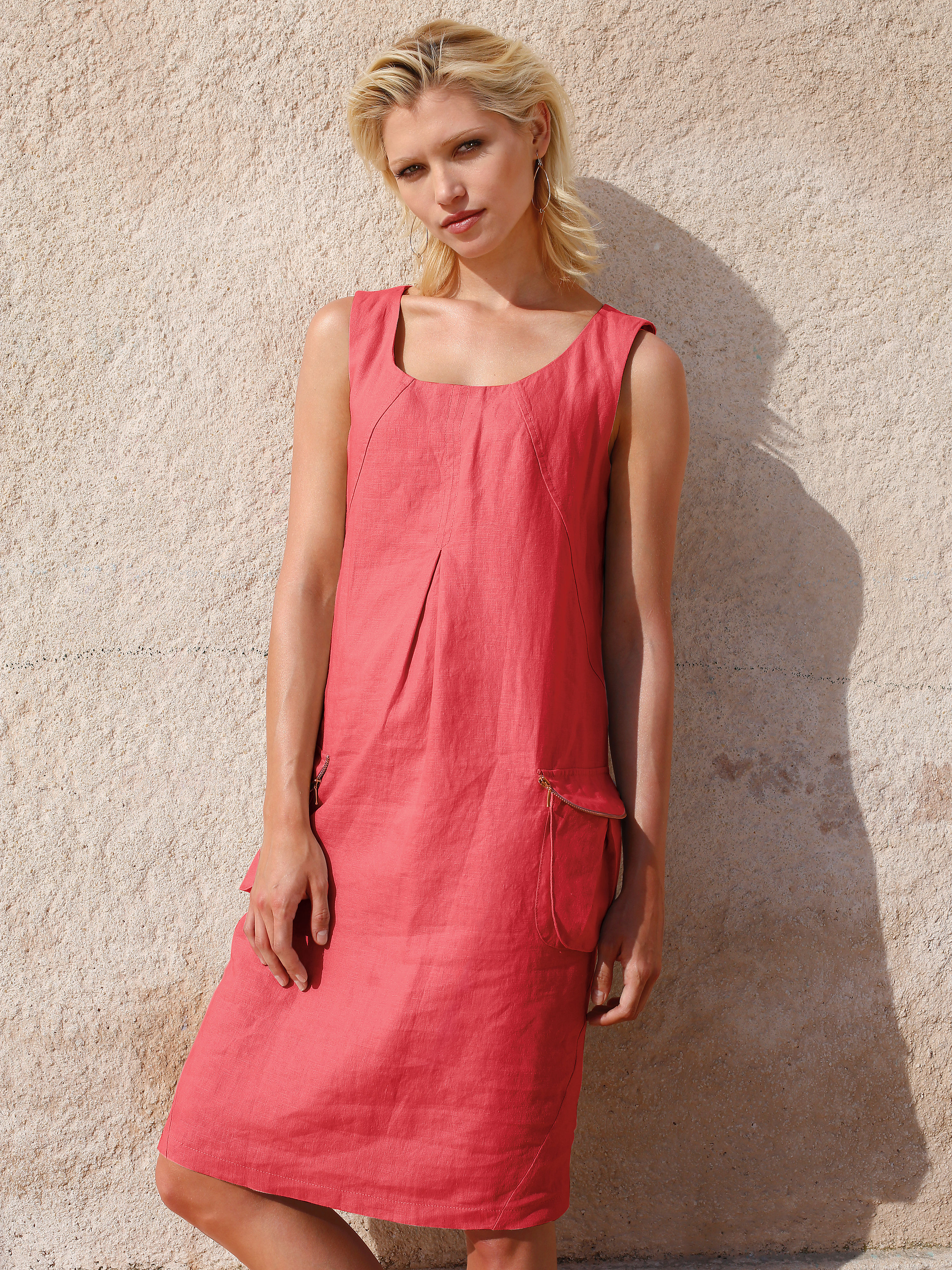 Image of Sleeveless dress made from pure linen Uta Raasch red