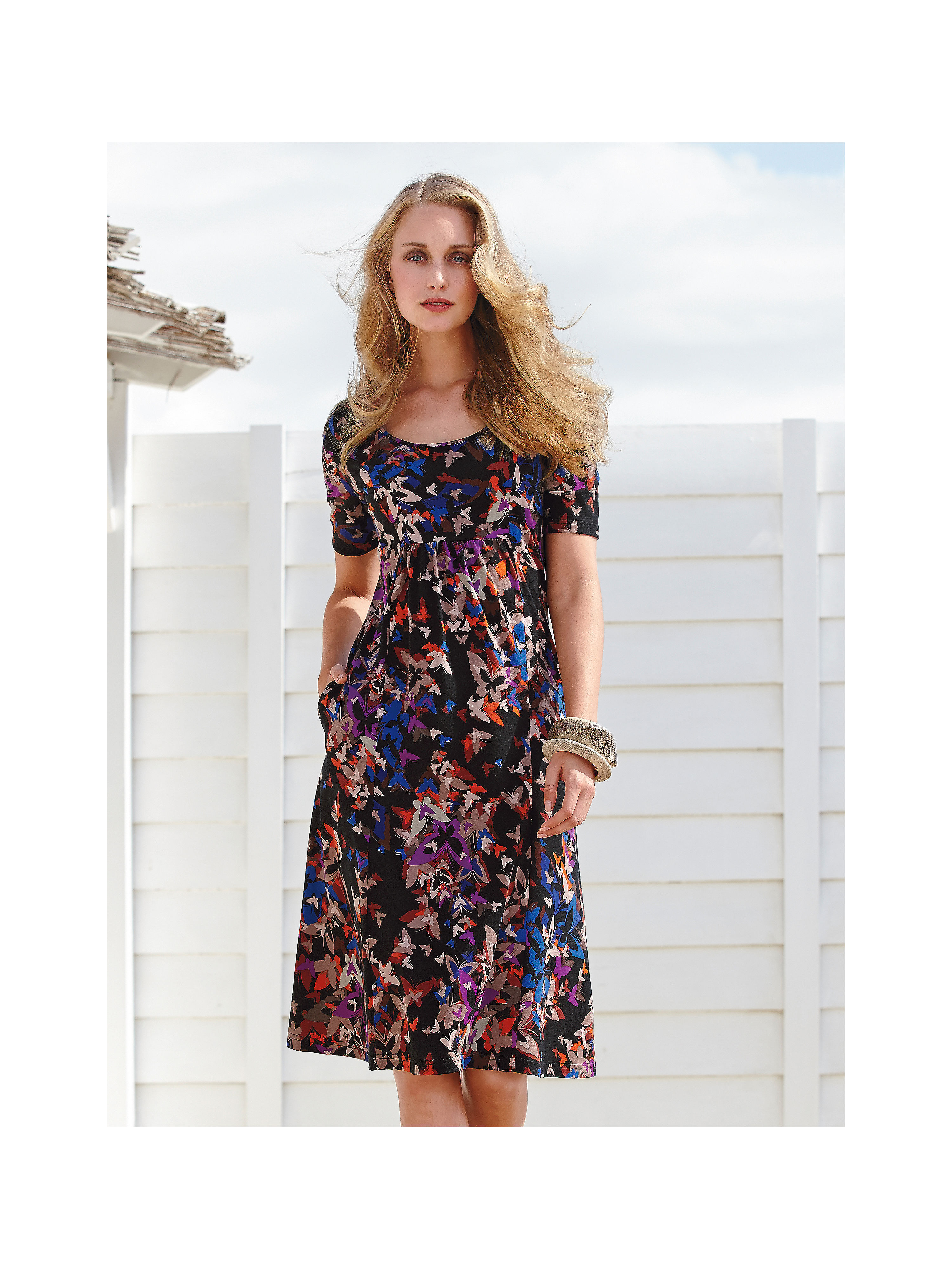 Image of Dress with 1/2-length sleeves Green Cotton black size: 12