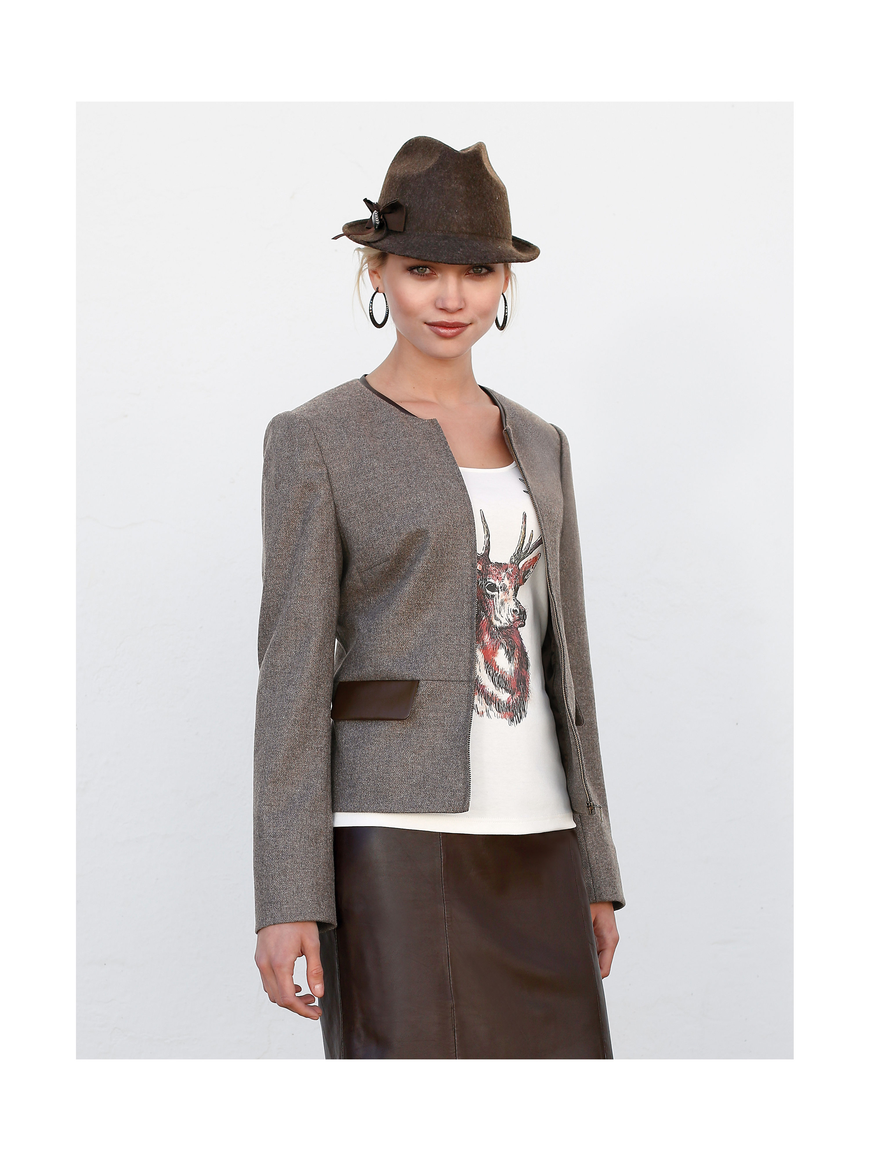 Image of Tweed jacket with a round neckline Uta Raasch brown