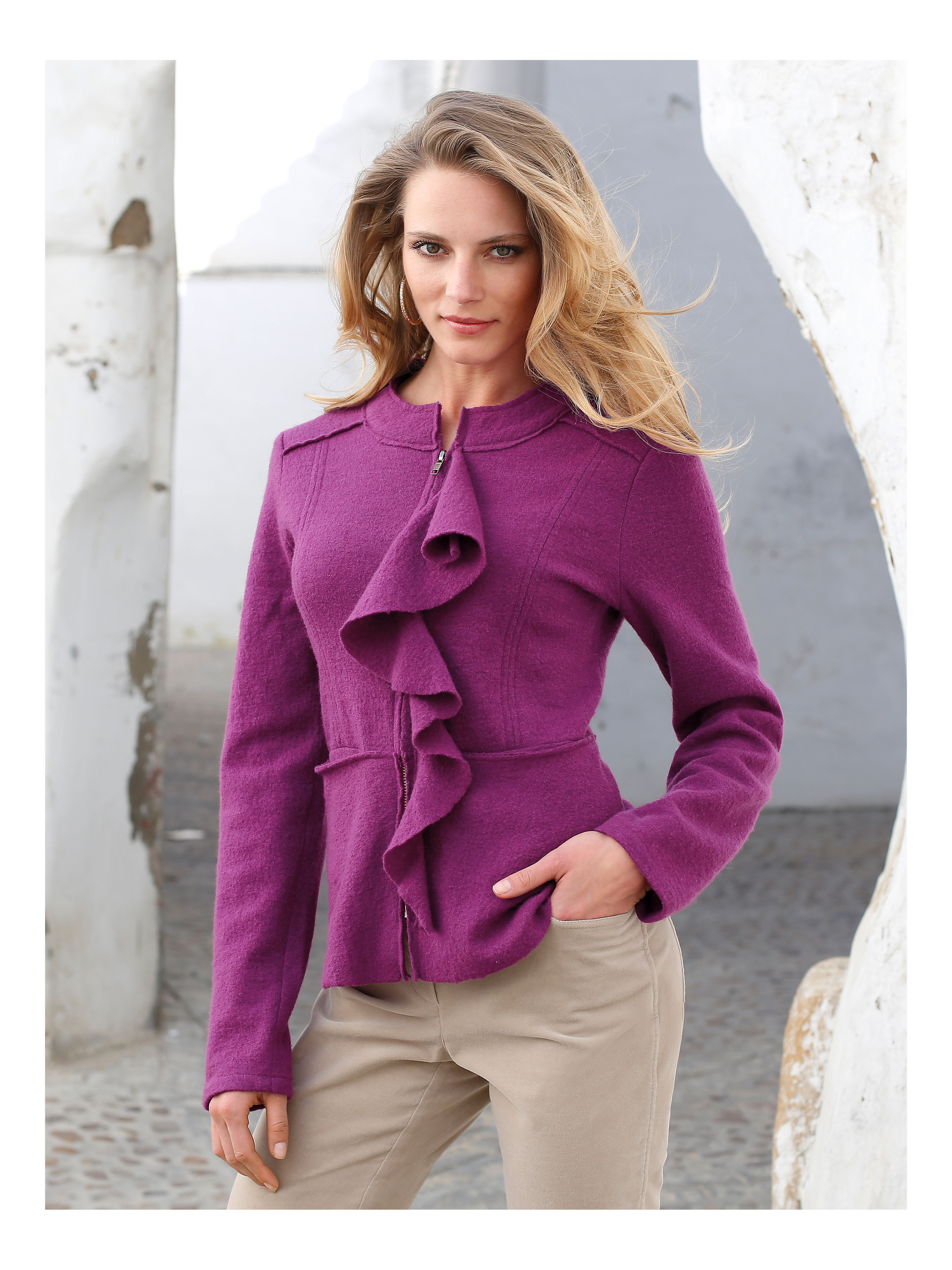 Image of Milled wool jacket with loosely draped ruching Uta Raasch bright pink