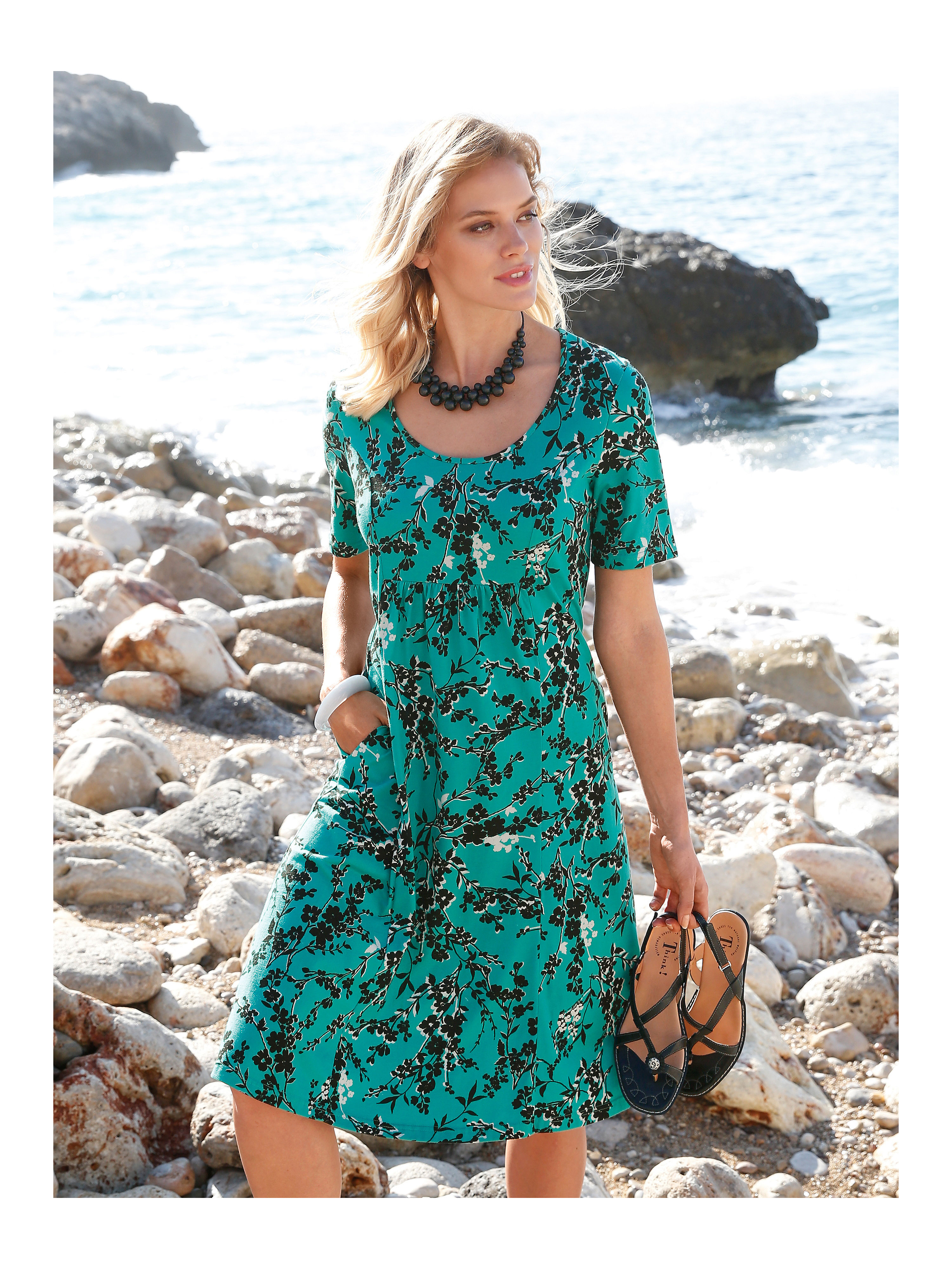 Image of Dress with 1/2-length sleeves Green Cotton green size: 20