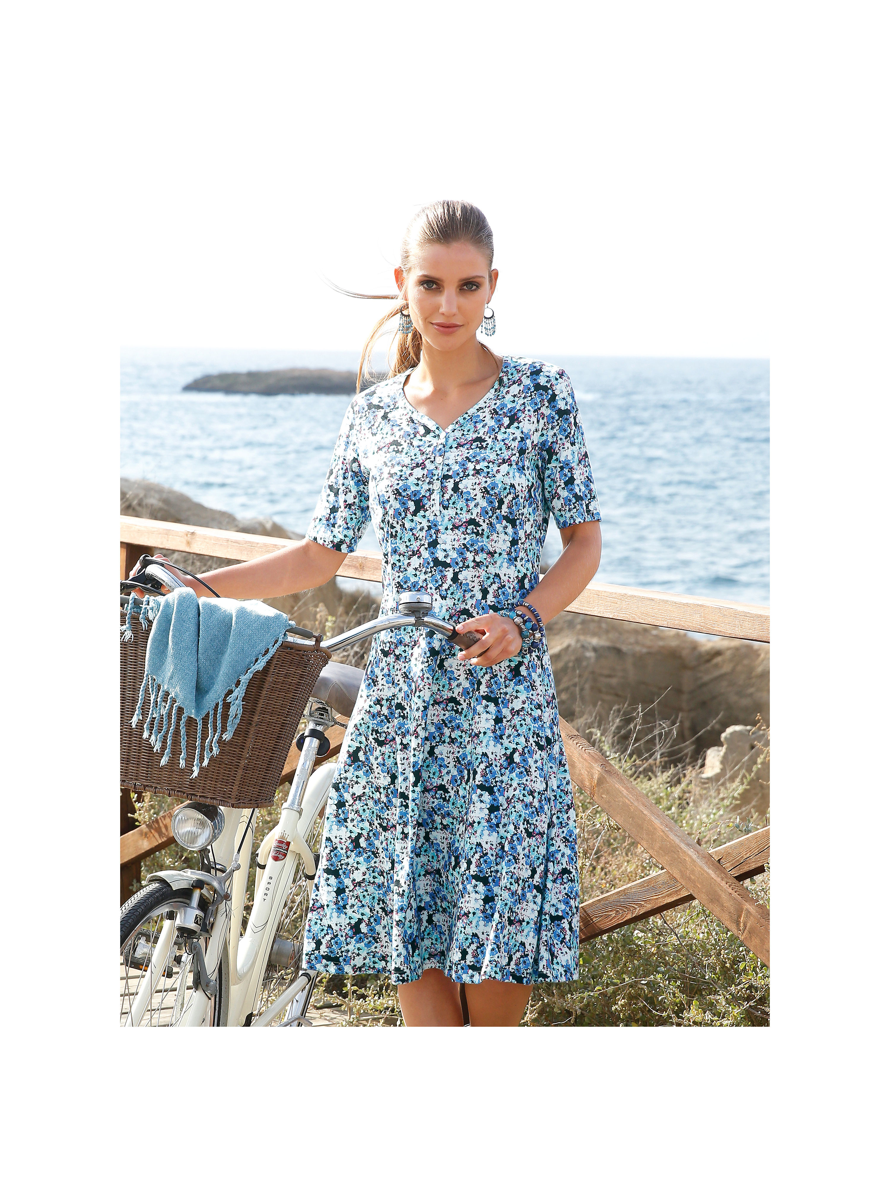 Image of Dress with 1/2-length sleeves Green Cotton multicoloured size: 26