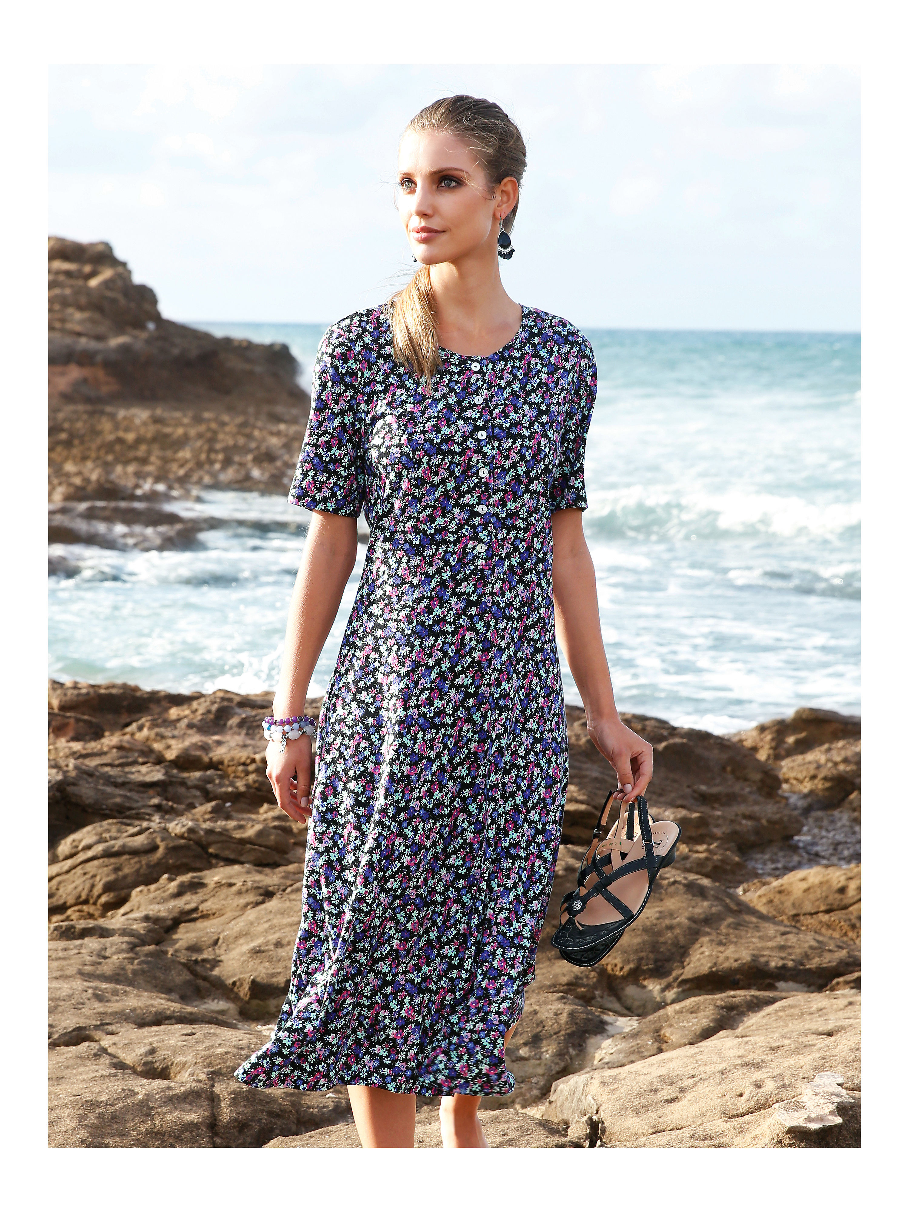 Image of Dress with 1/2-length sleeves Green Cotton multicoloured size: 18