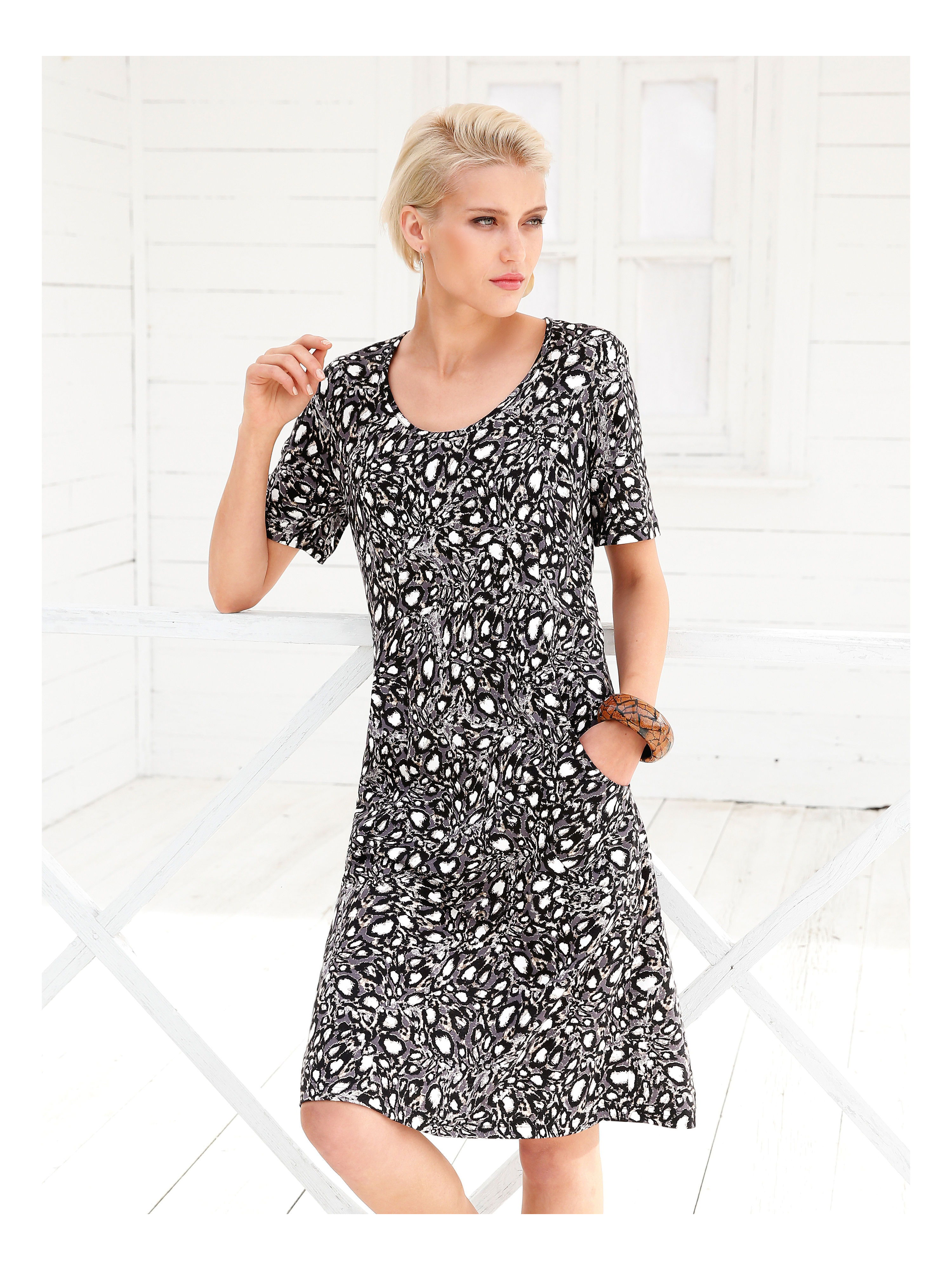 Image of Jersey dress with 1/2-length sleeves Green Cotton multicoloured size: 12
