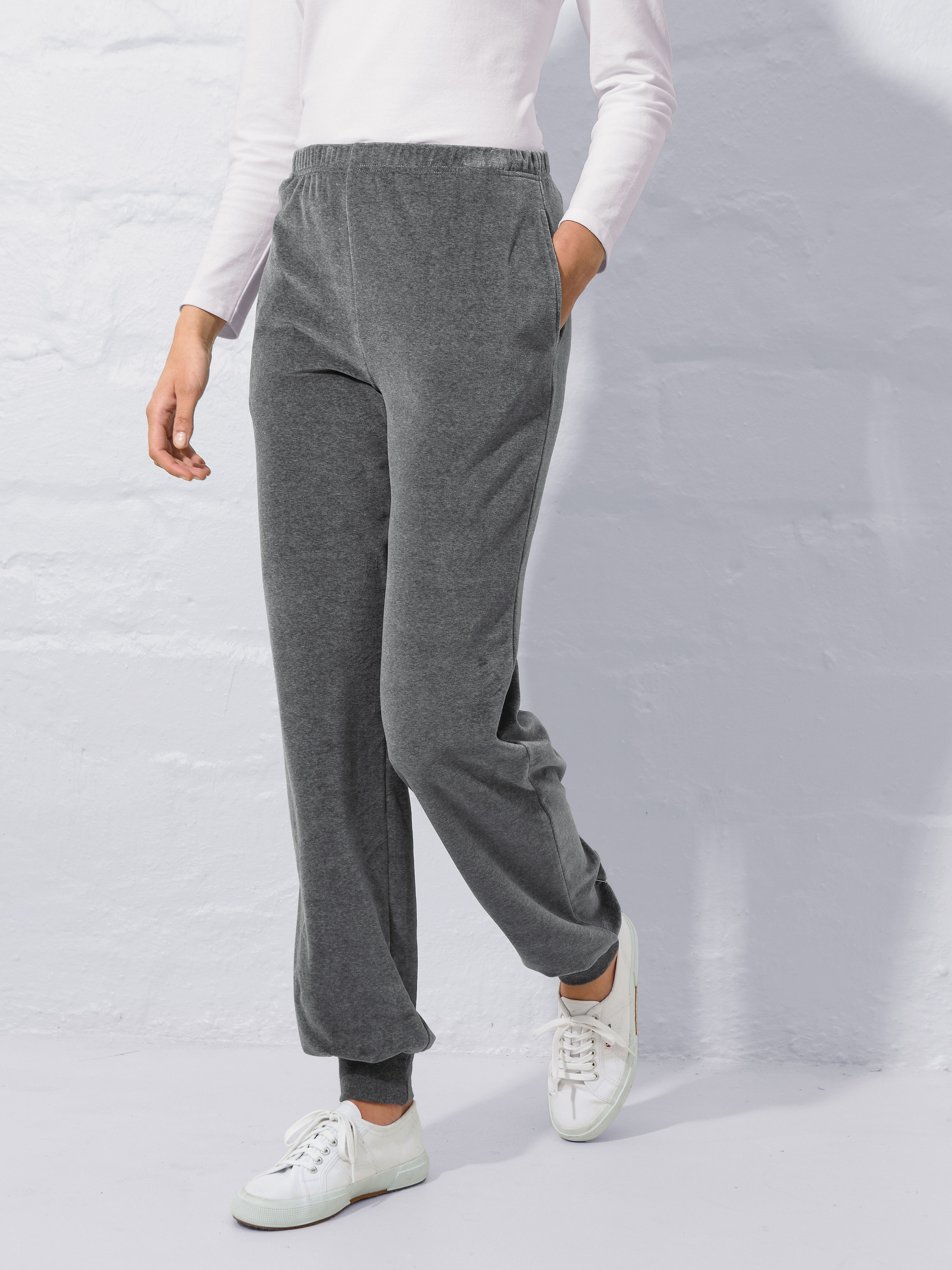 Image of Velour trousers Peter Hahn grey size: 30