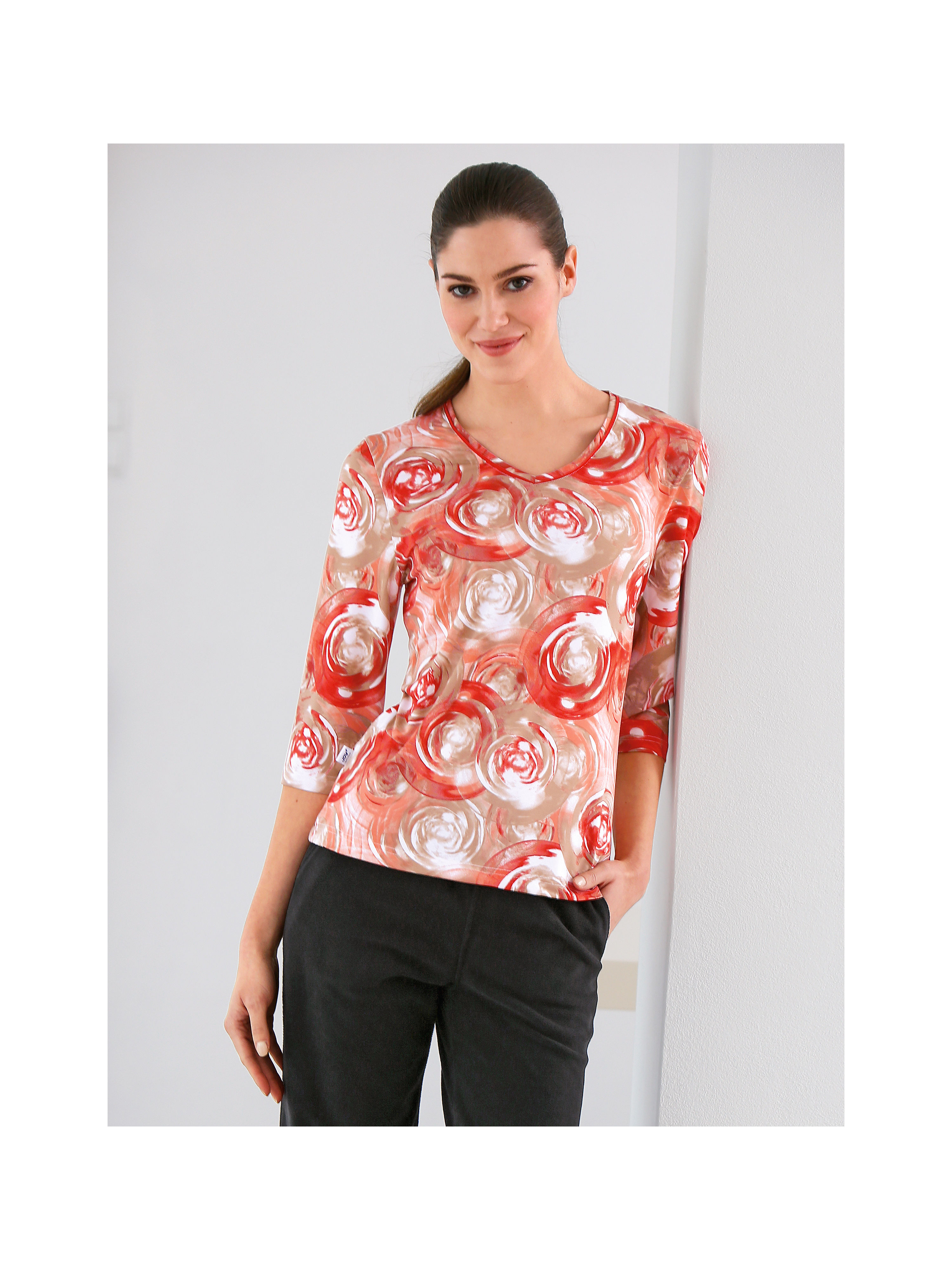 Image of V neck top with 3/4-length sleeves ALETTA Joy multicoloured