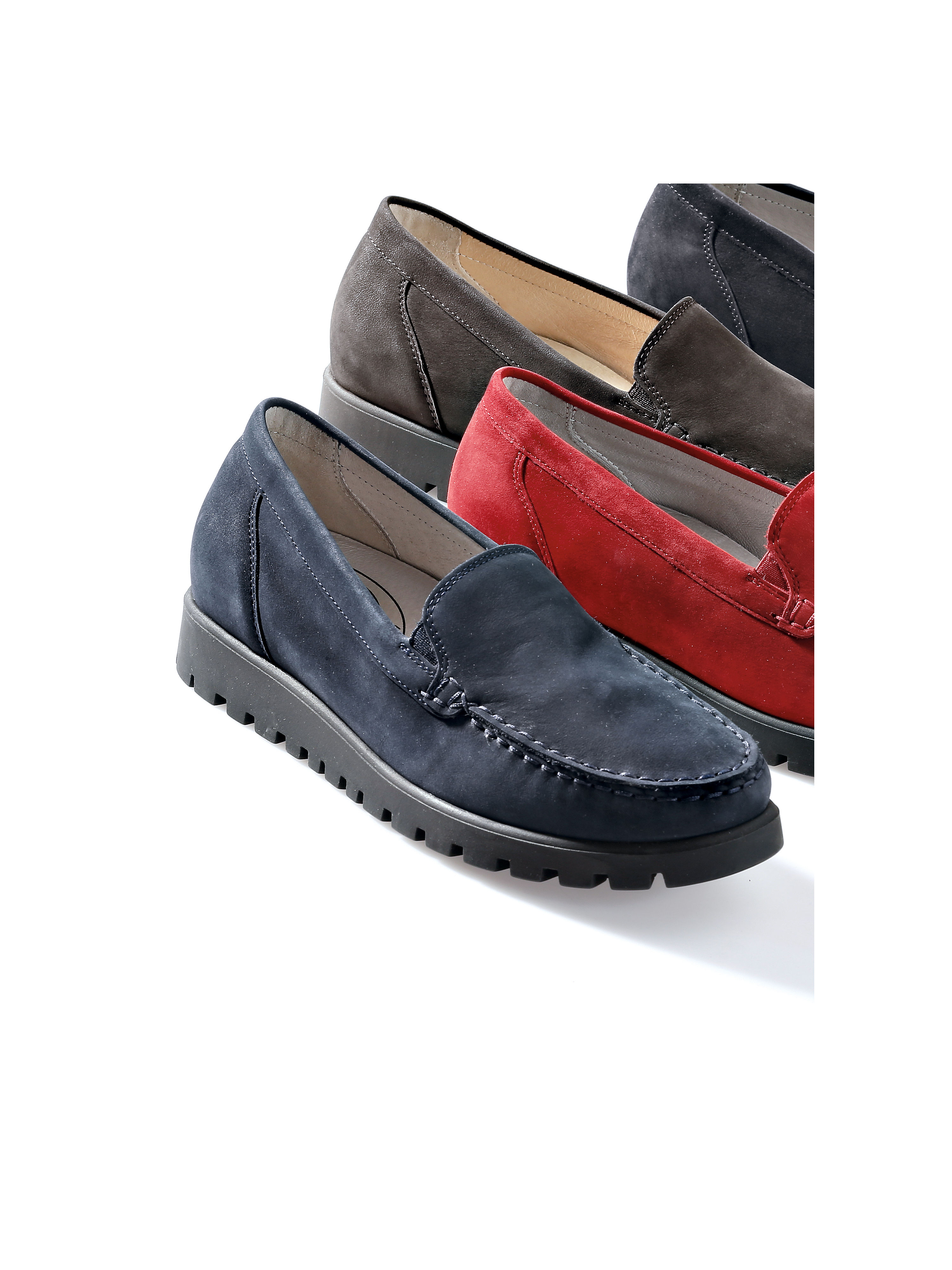 Image of Water-repellent cowskin nubuck leather moccasins Waldläufer blue