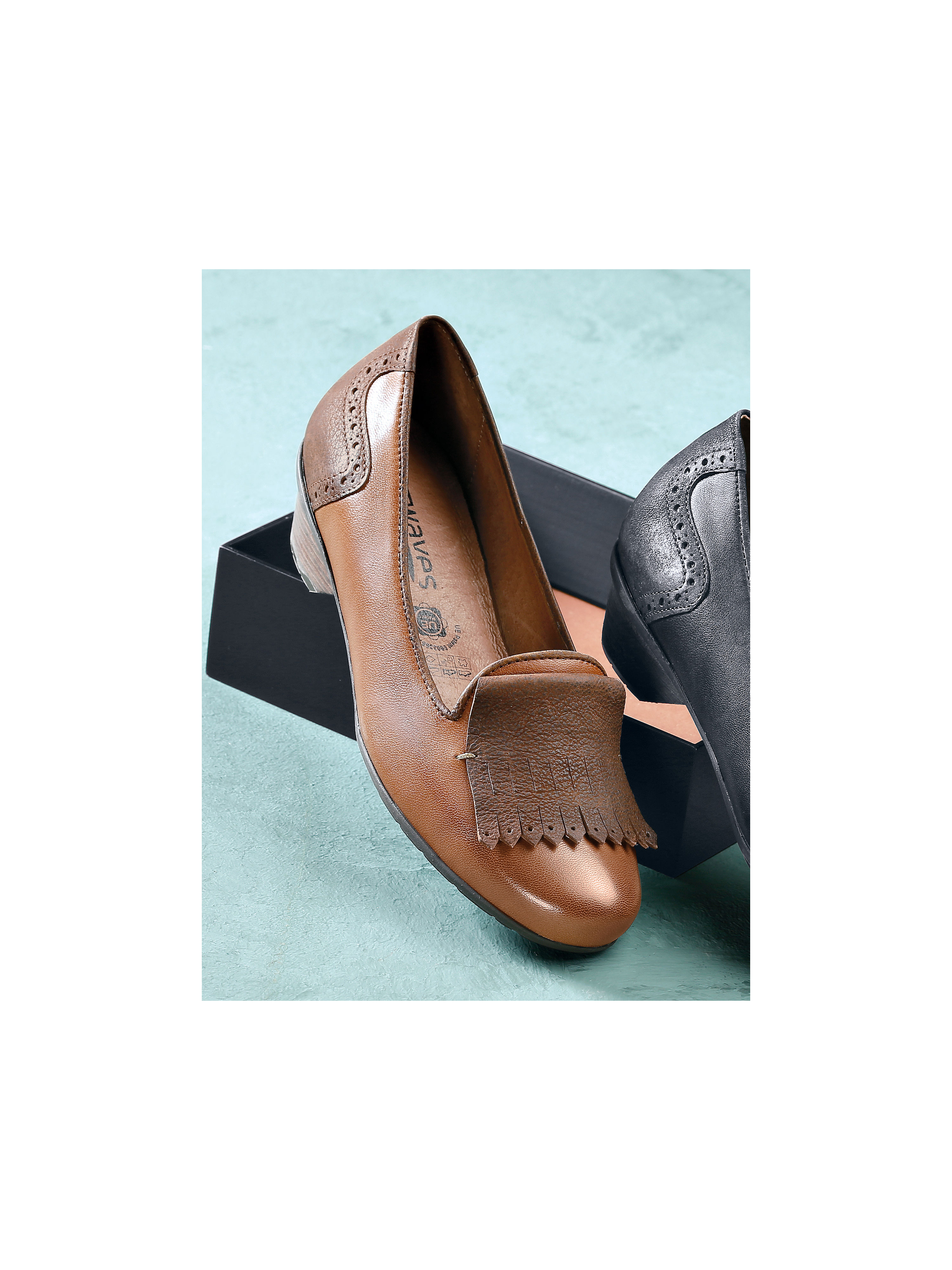 Image of Slip-ons with Budapest perforation detail Softwaves brown