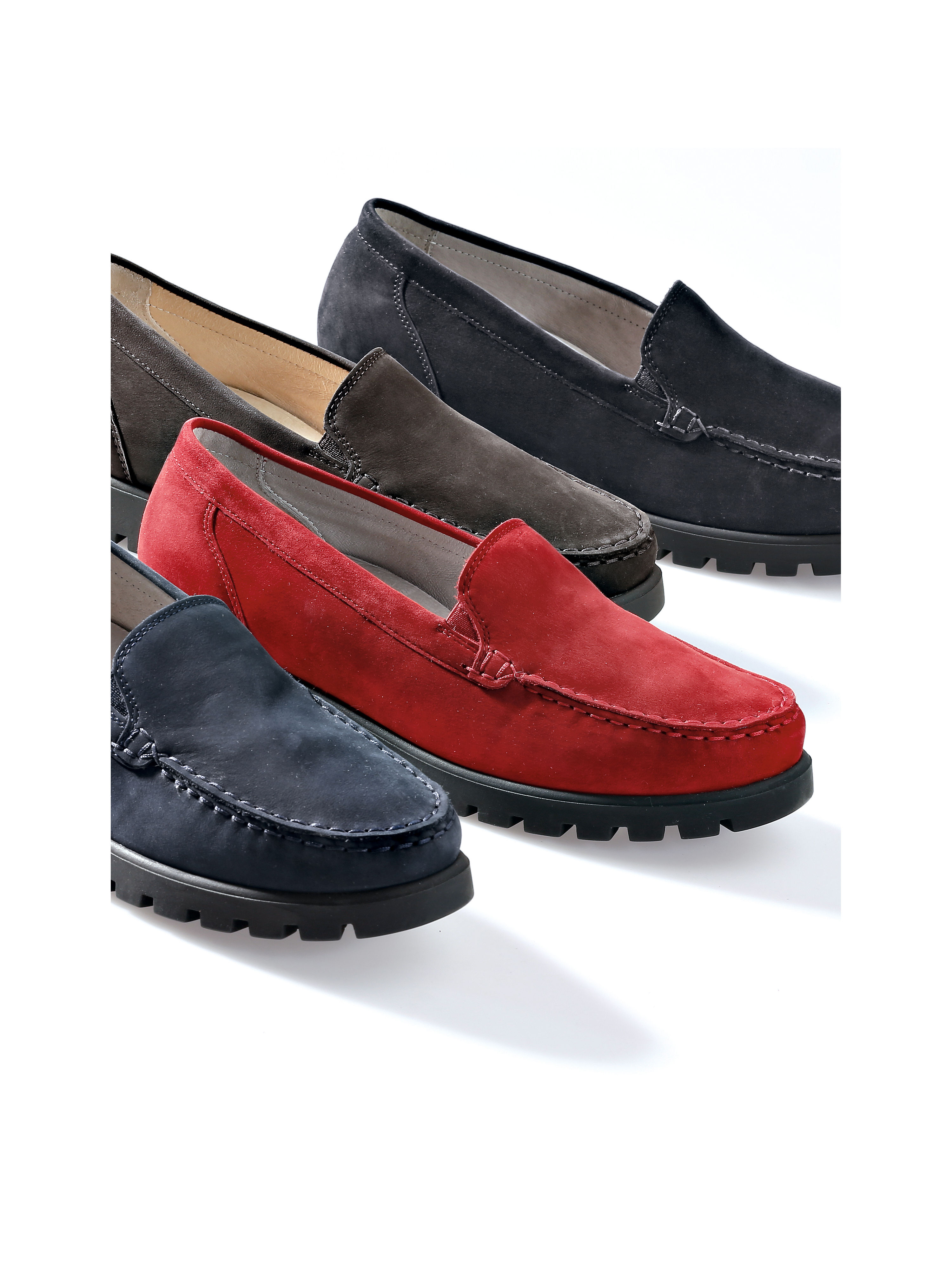 Image of Water-repellent cowskin nubuck leather moccasins Waldläufer red
