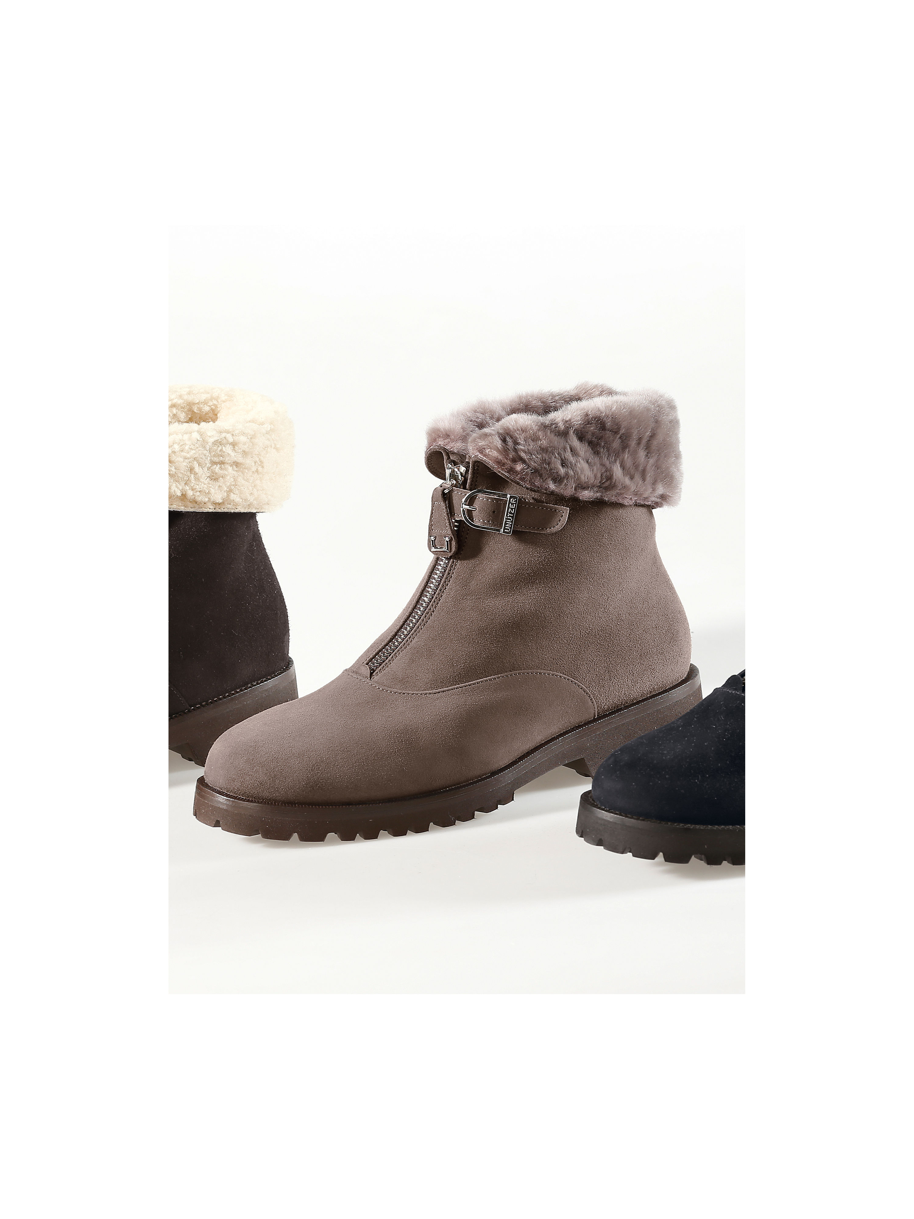 Image of Soft calfskin suede ankle boots UNÜTZER beige