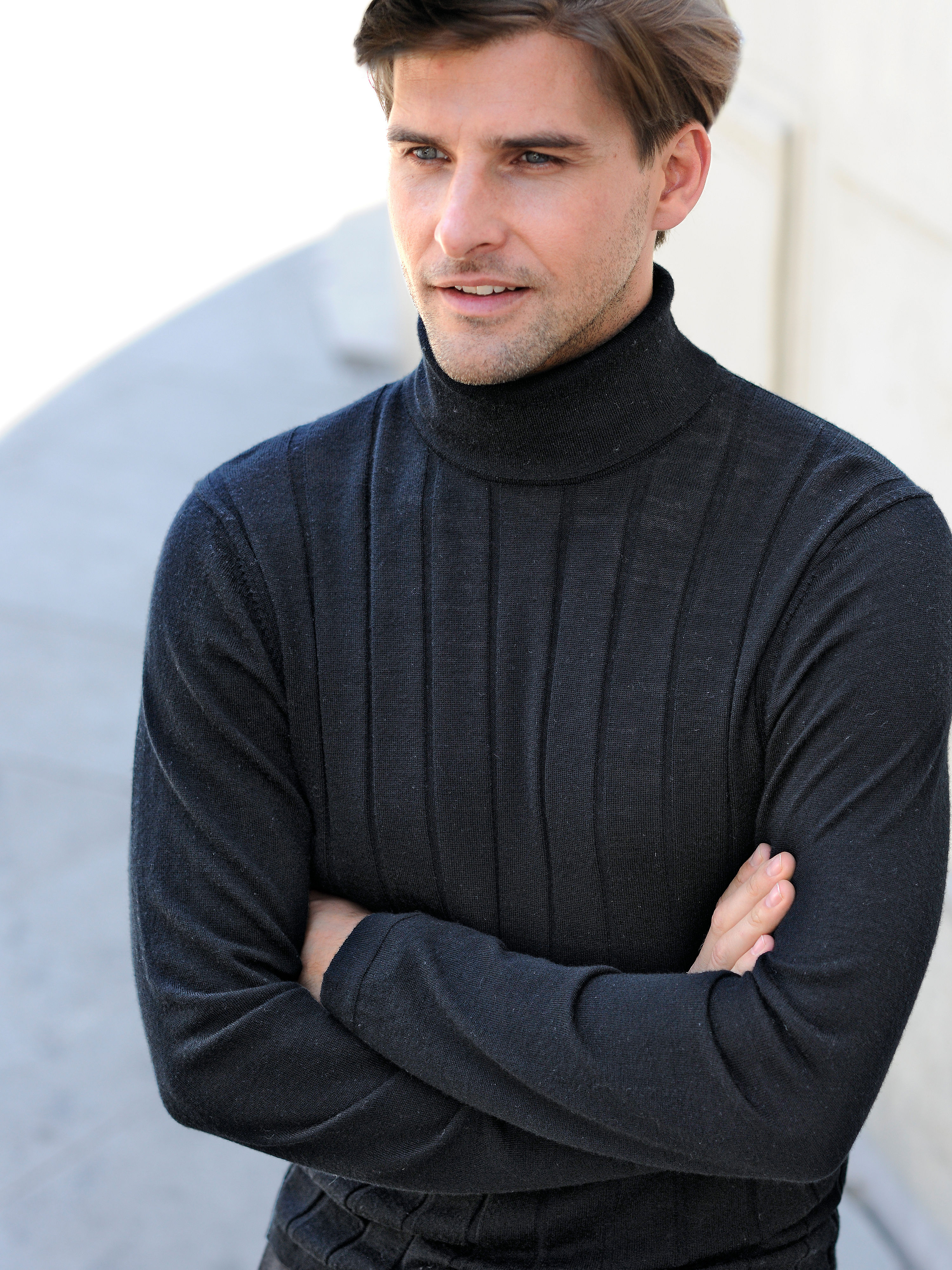 Image of Shape-retaining roll-neck pullover Peter Hahn black