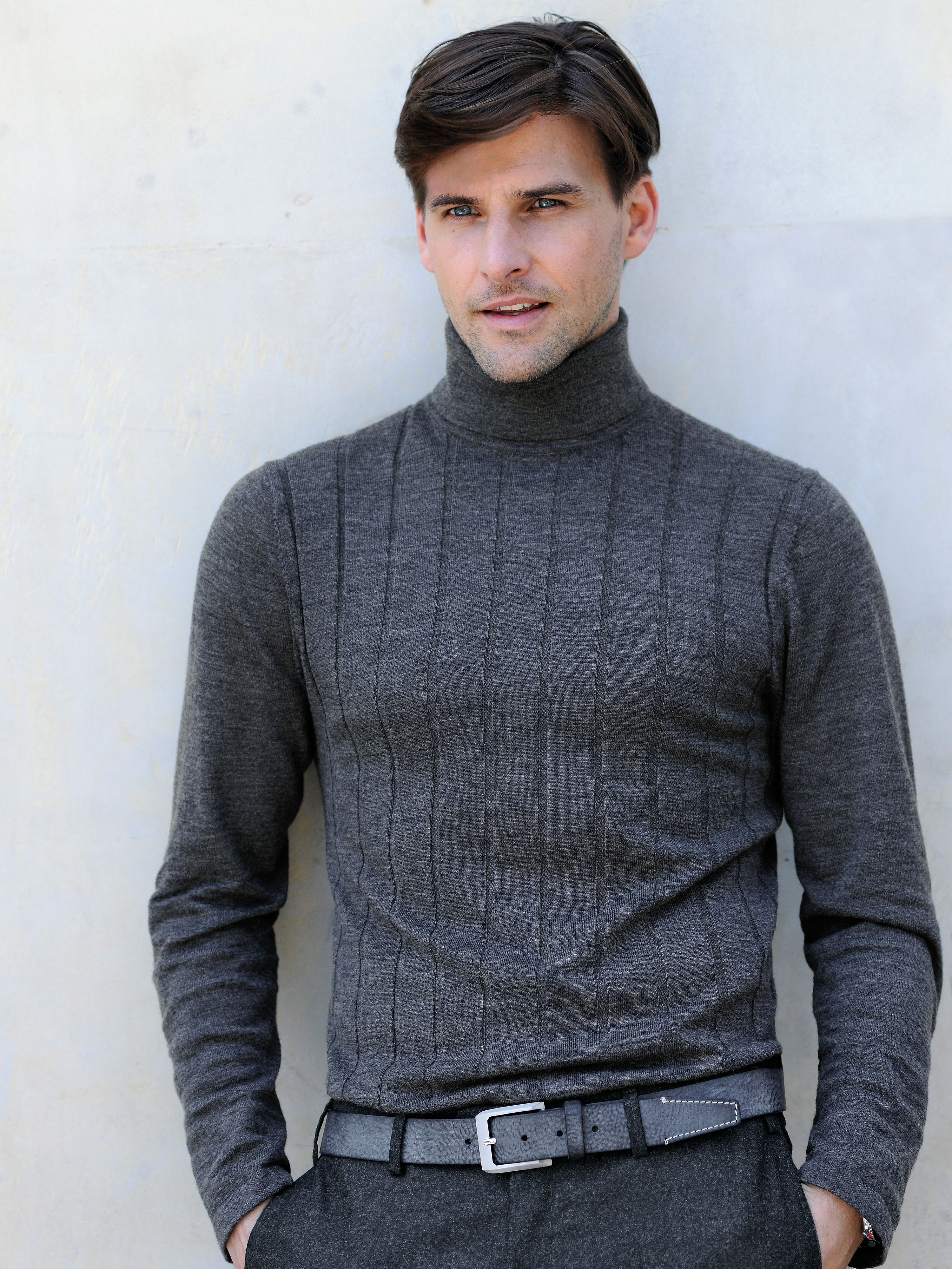Image of Shape-retaining roll-neck pullover Peter Hahn grey