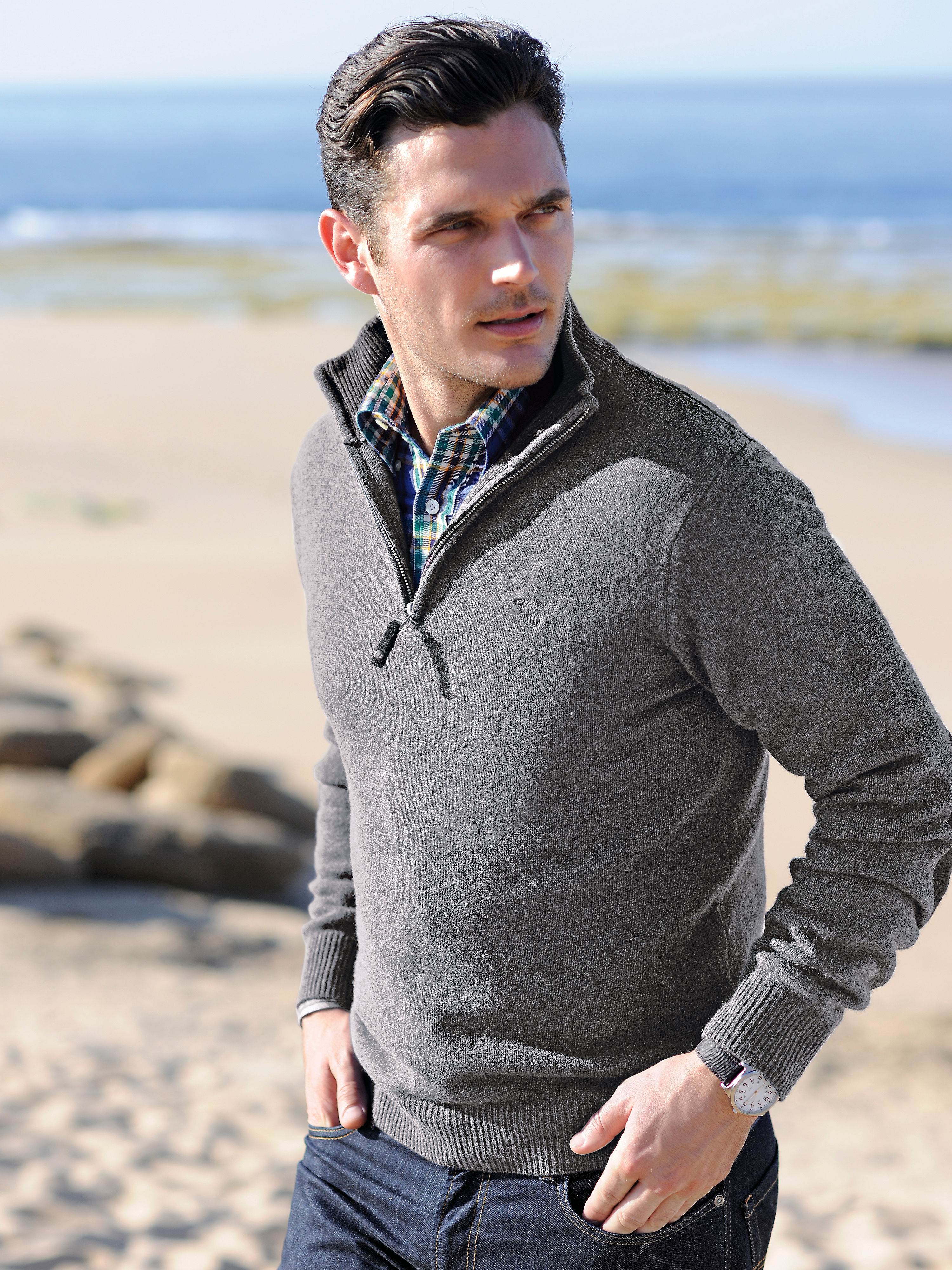 Image of Zip neck pullover GANT grey