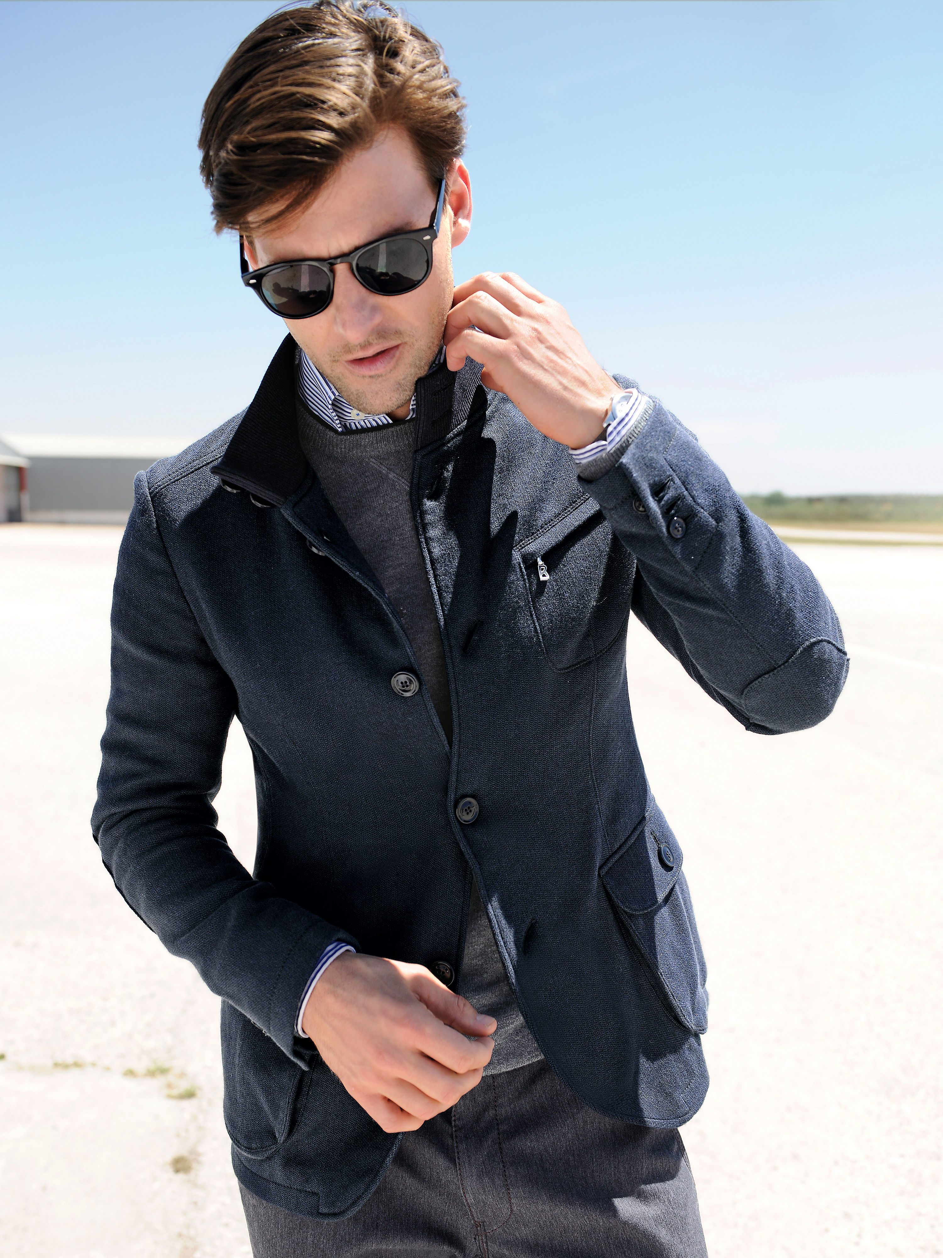 Image of Knitted sports jacket with a raised collar Bogner blue