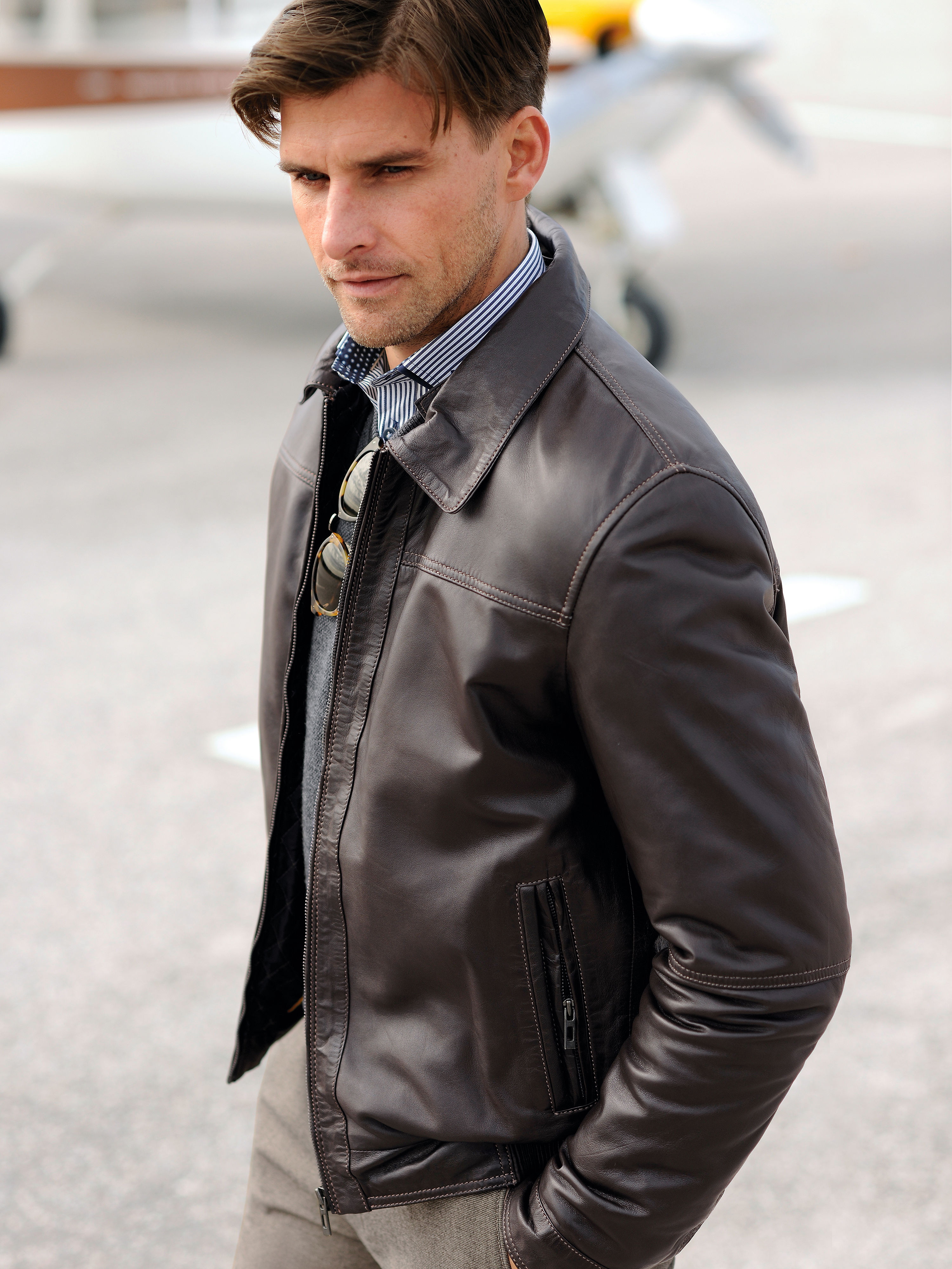 Image of Leather jacket in glove-soft lamb nappa leather Bugatti brown size: 46