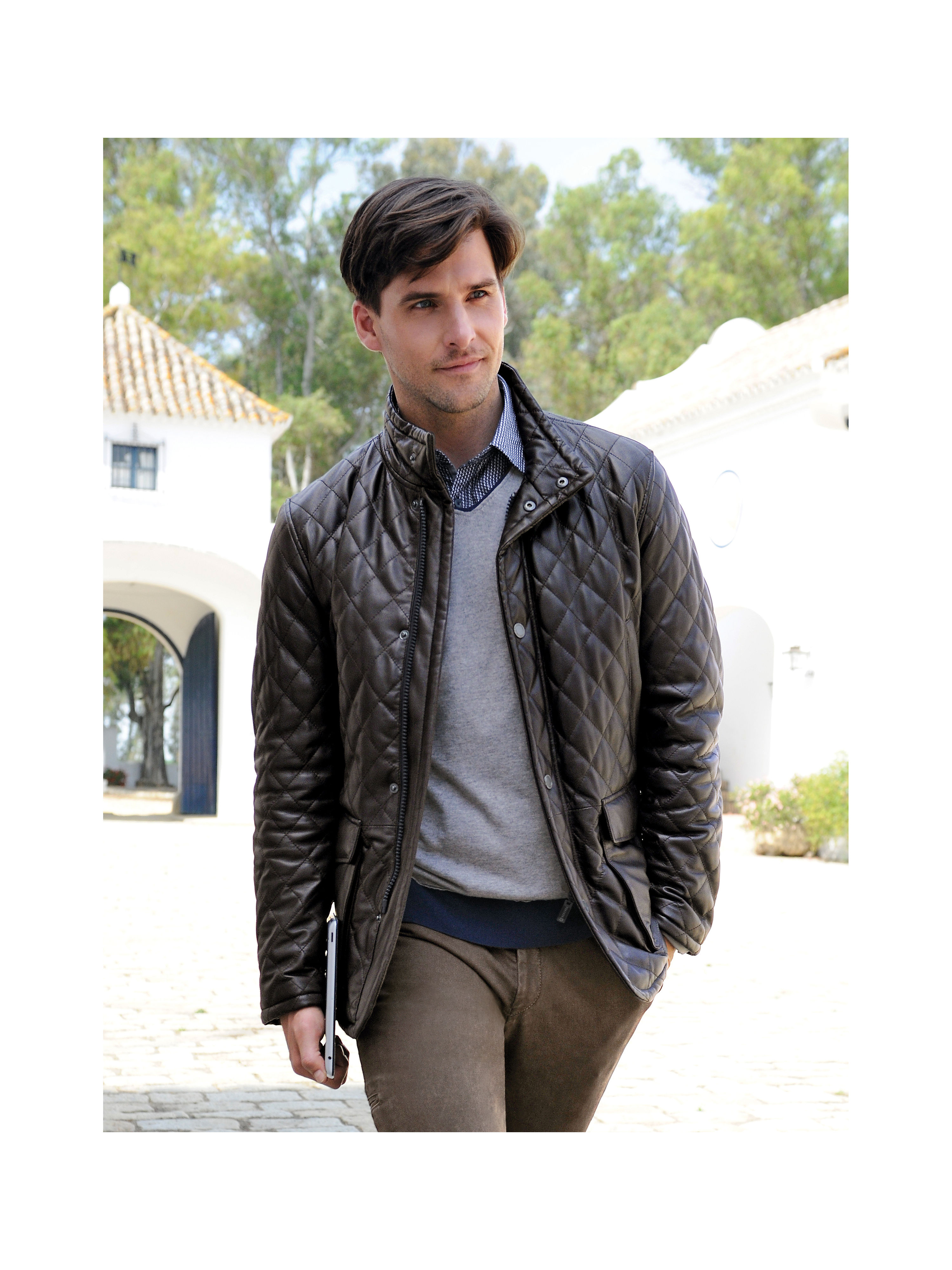 Image of Leather quilted jacket TRAPPER brown
