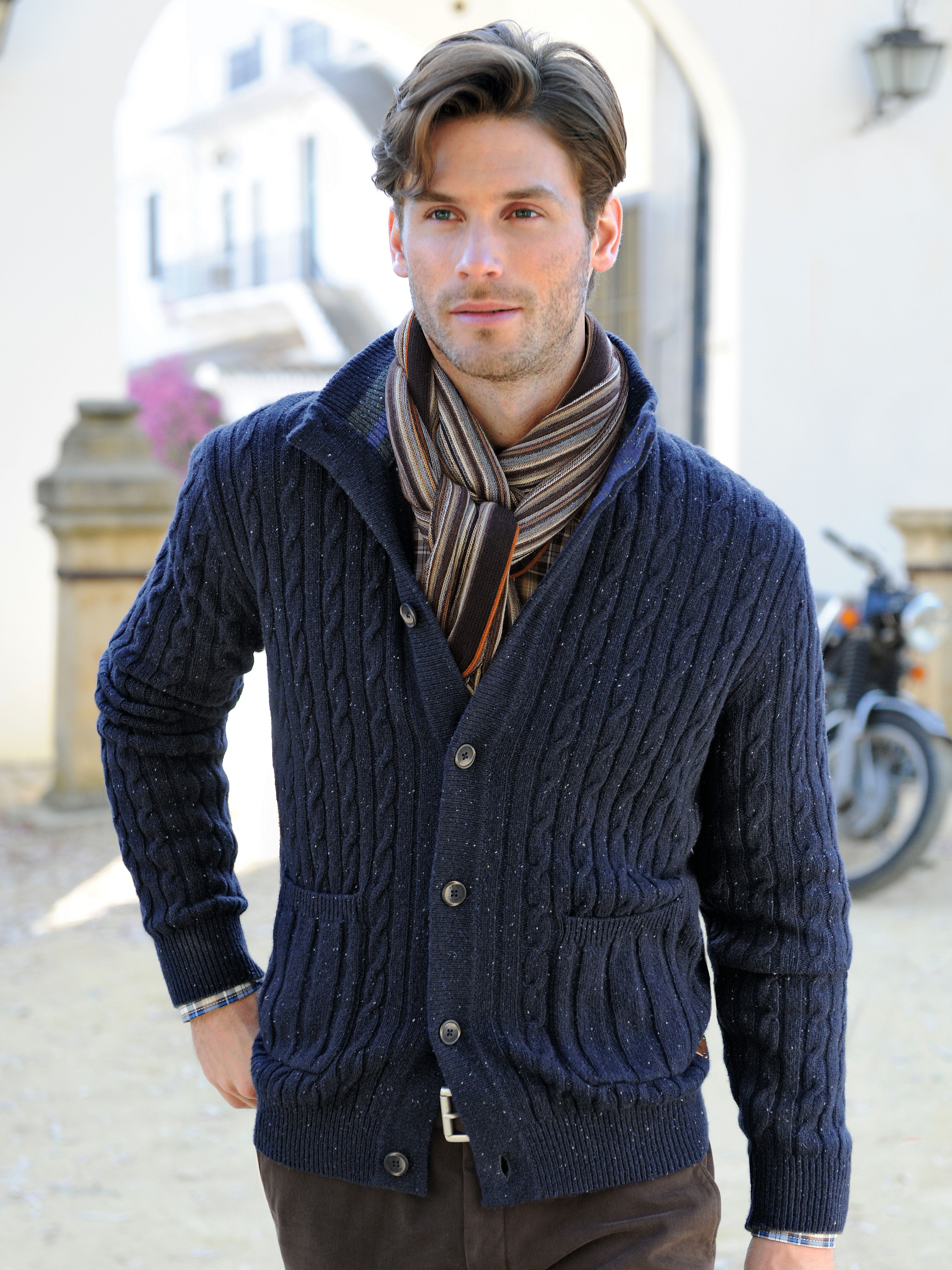 Image of Rustic tweed cardigan Brax Feel Good blue size: 46