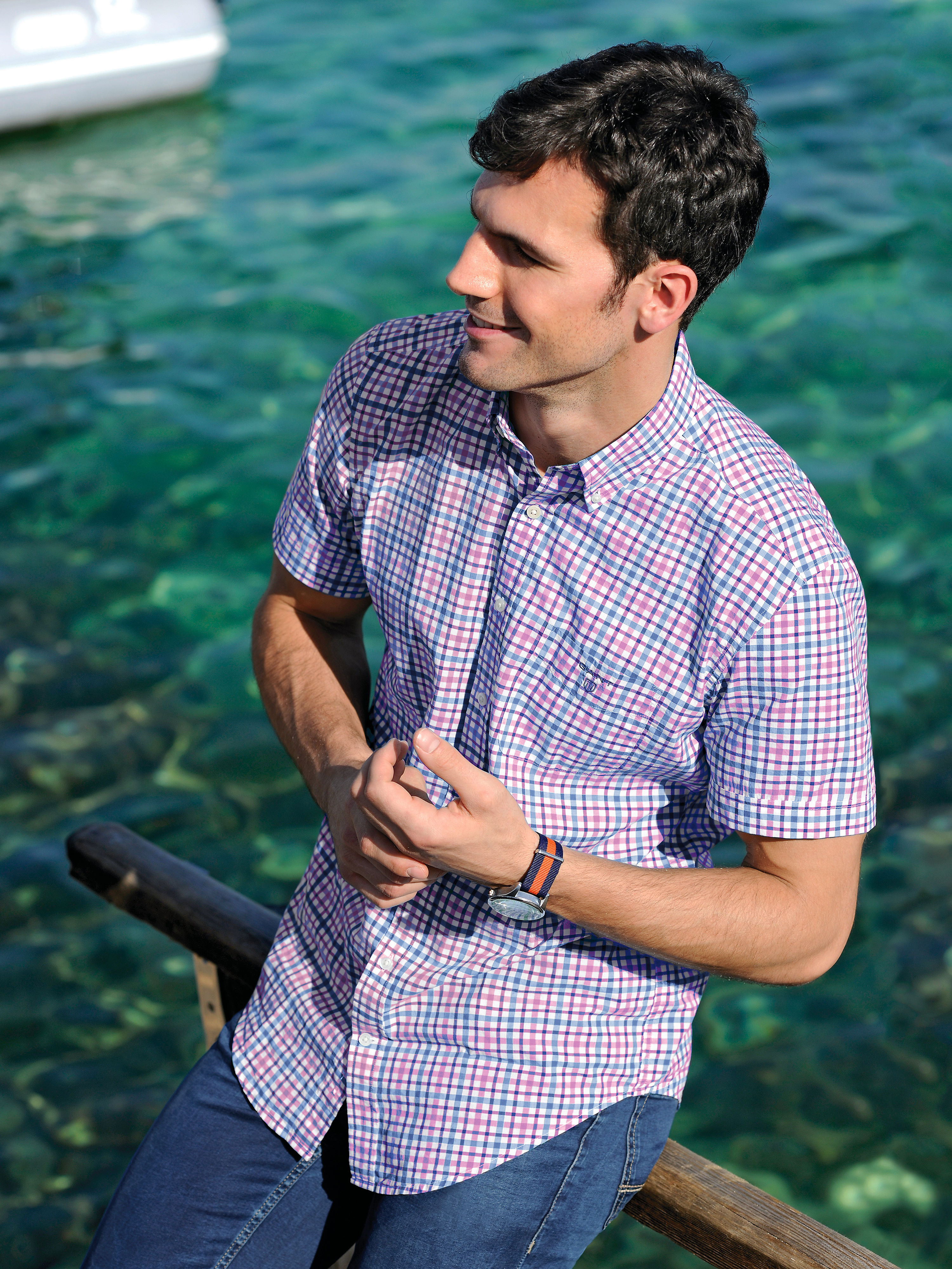 Image of Checked shirt with 1/2-length sleeves GANT blue