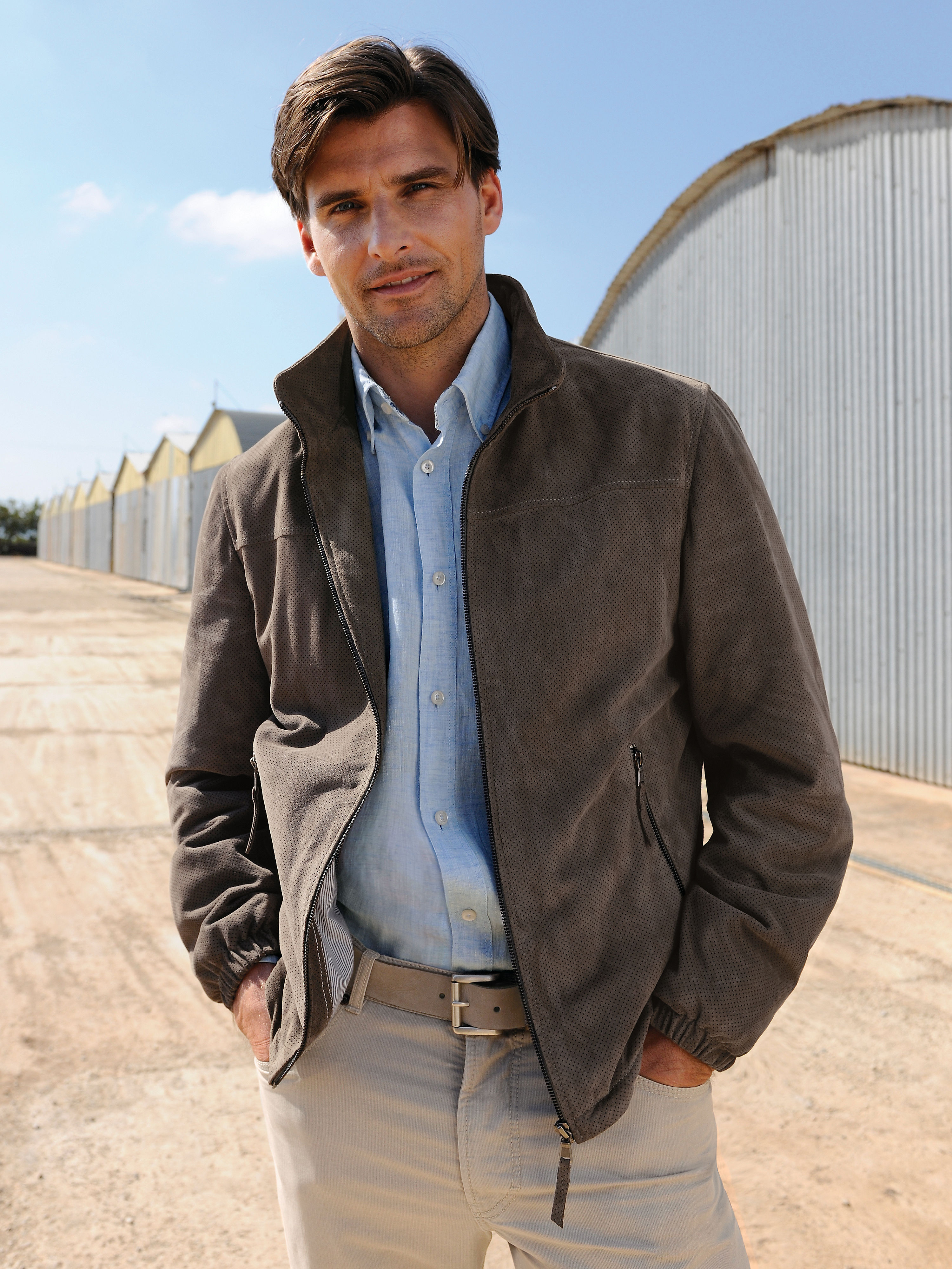 Image of Leather bomber jacket Peter Hahn beige