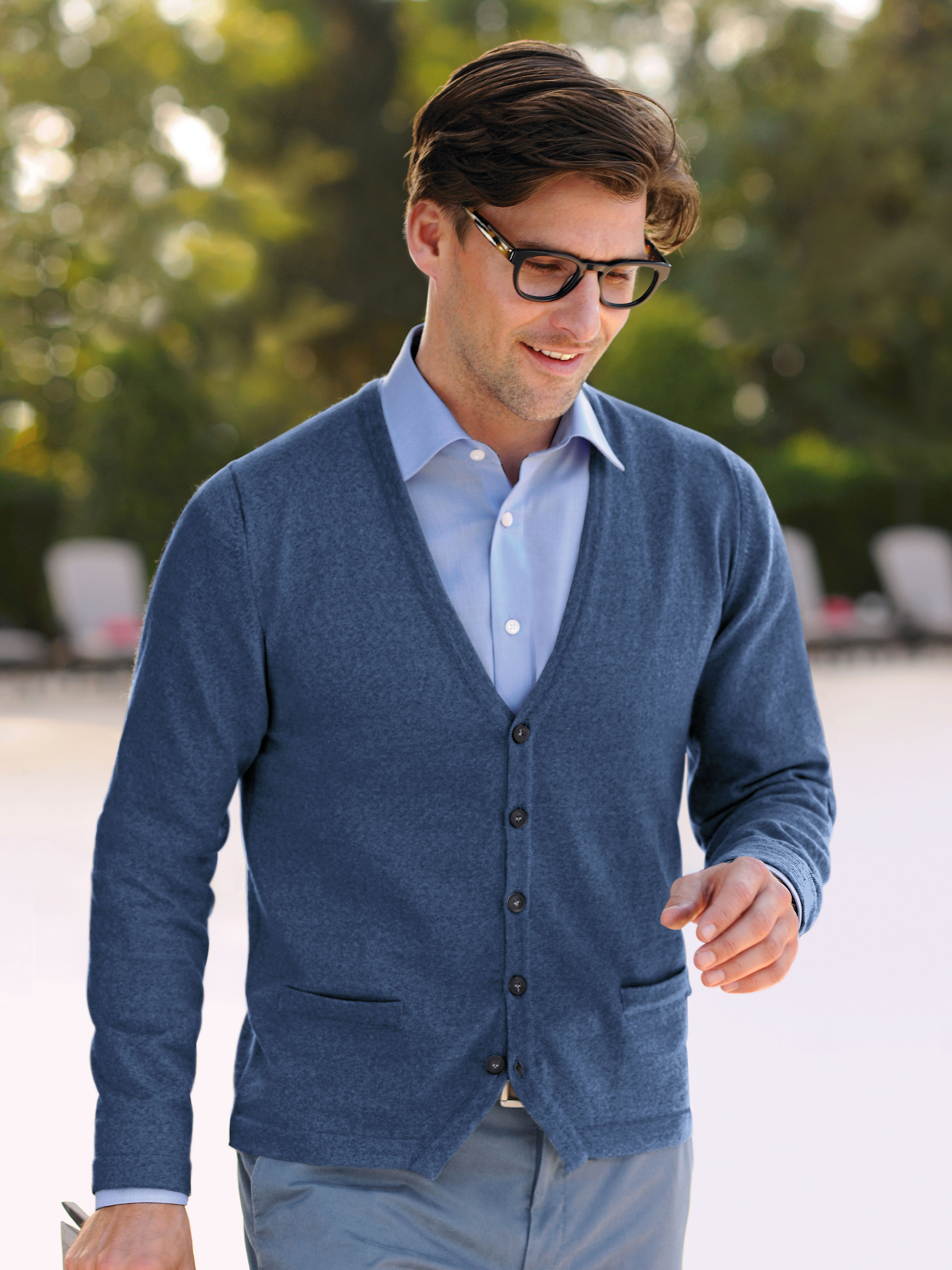 Image of V neck cardigan Peter Hahn blue size: 48