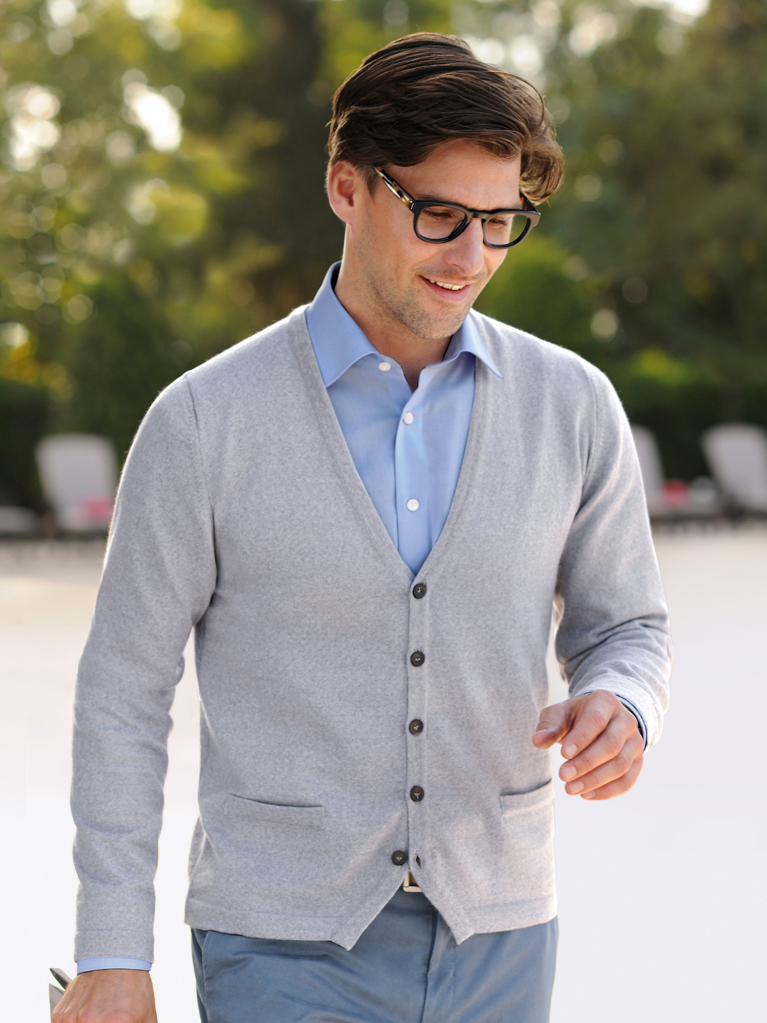 Image of V neck cardigan Peter Hahn grey