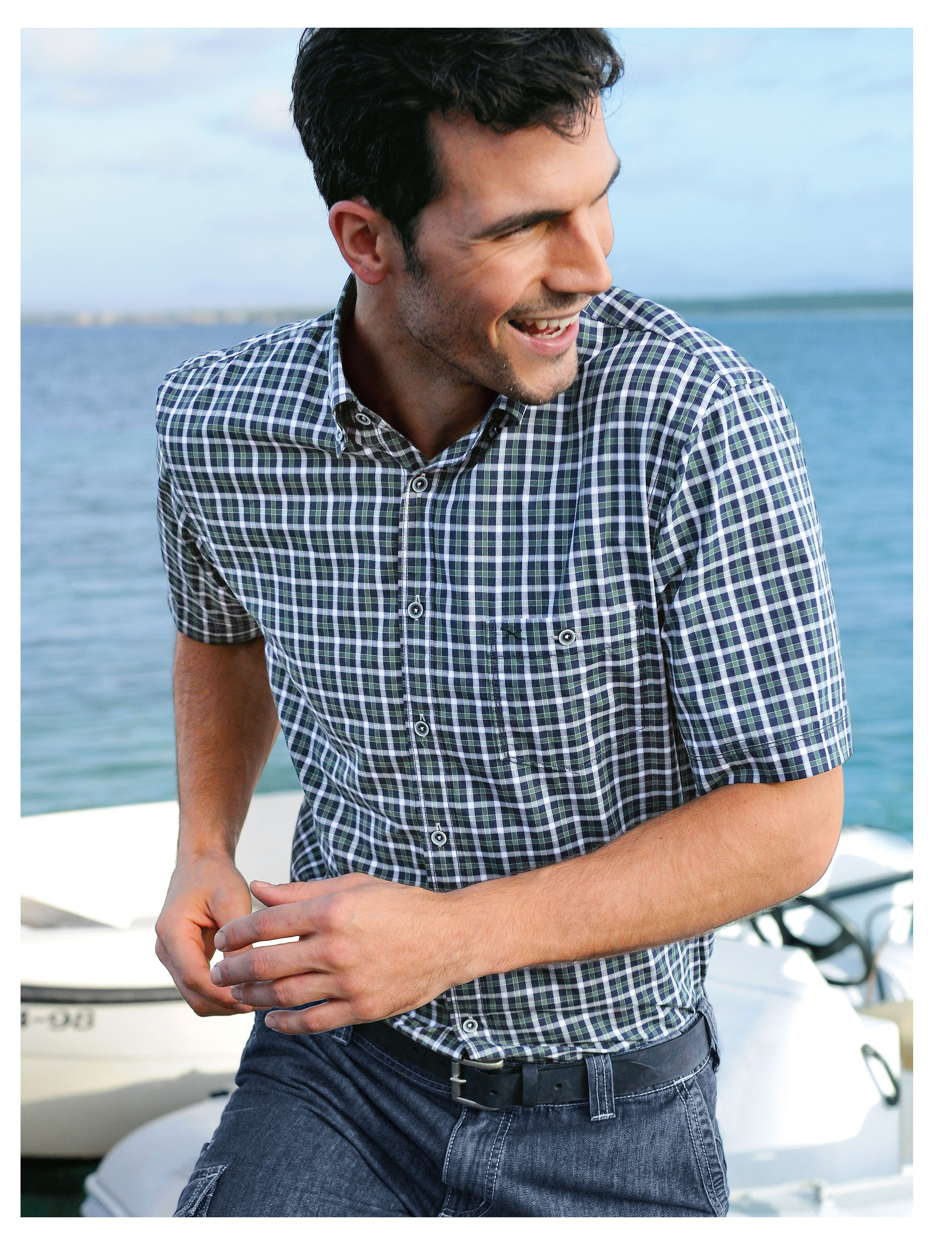 Image of Checked shirt with 1/2-length sleeves Brax Feel Good green