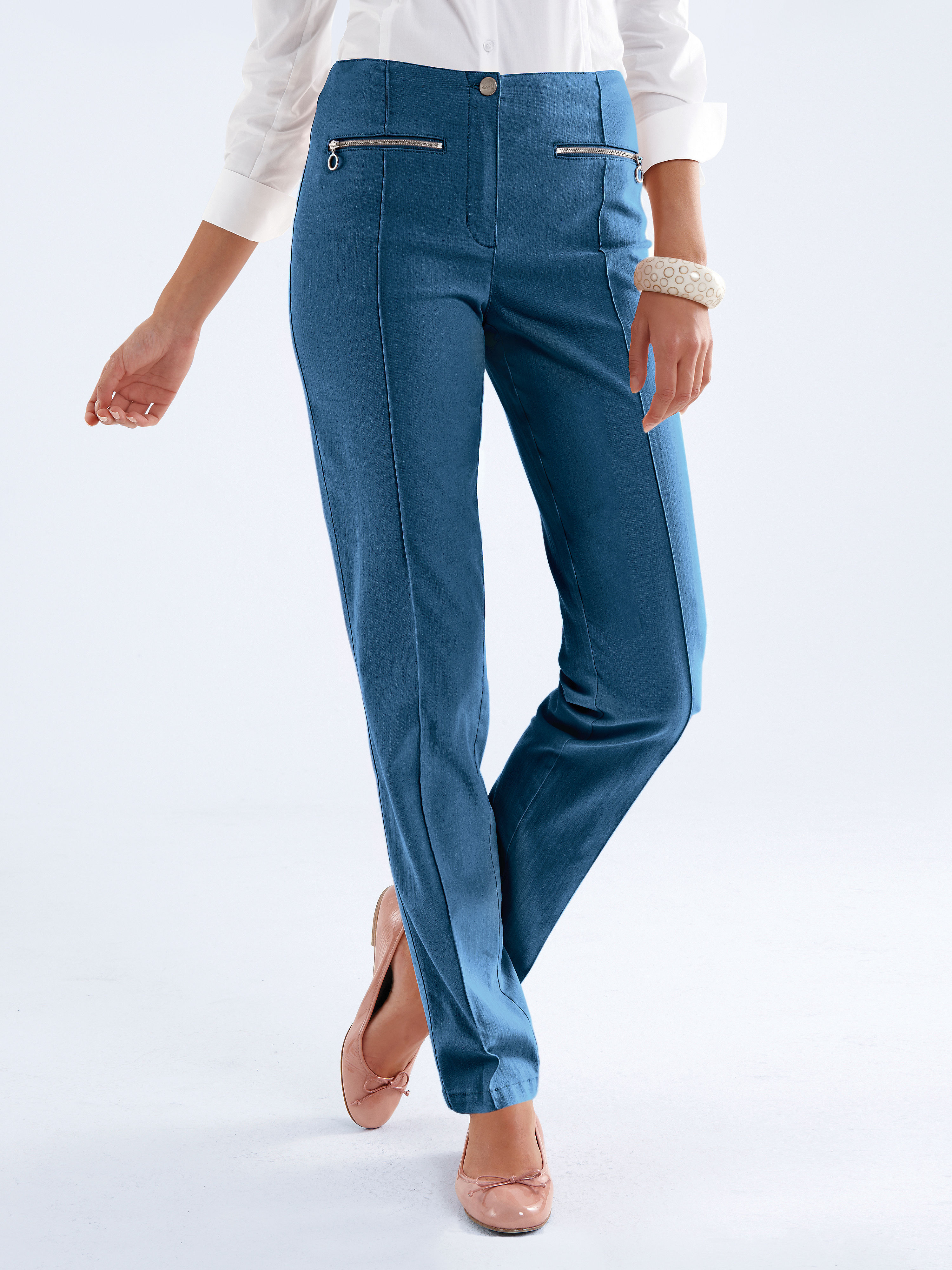 Image of Figure-flattering trousers with narrow legs Vanilia blue
