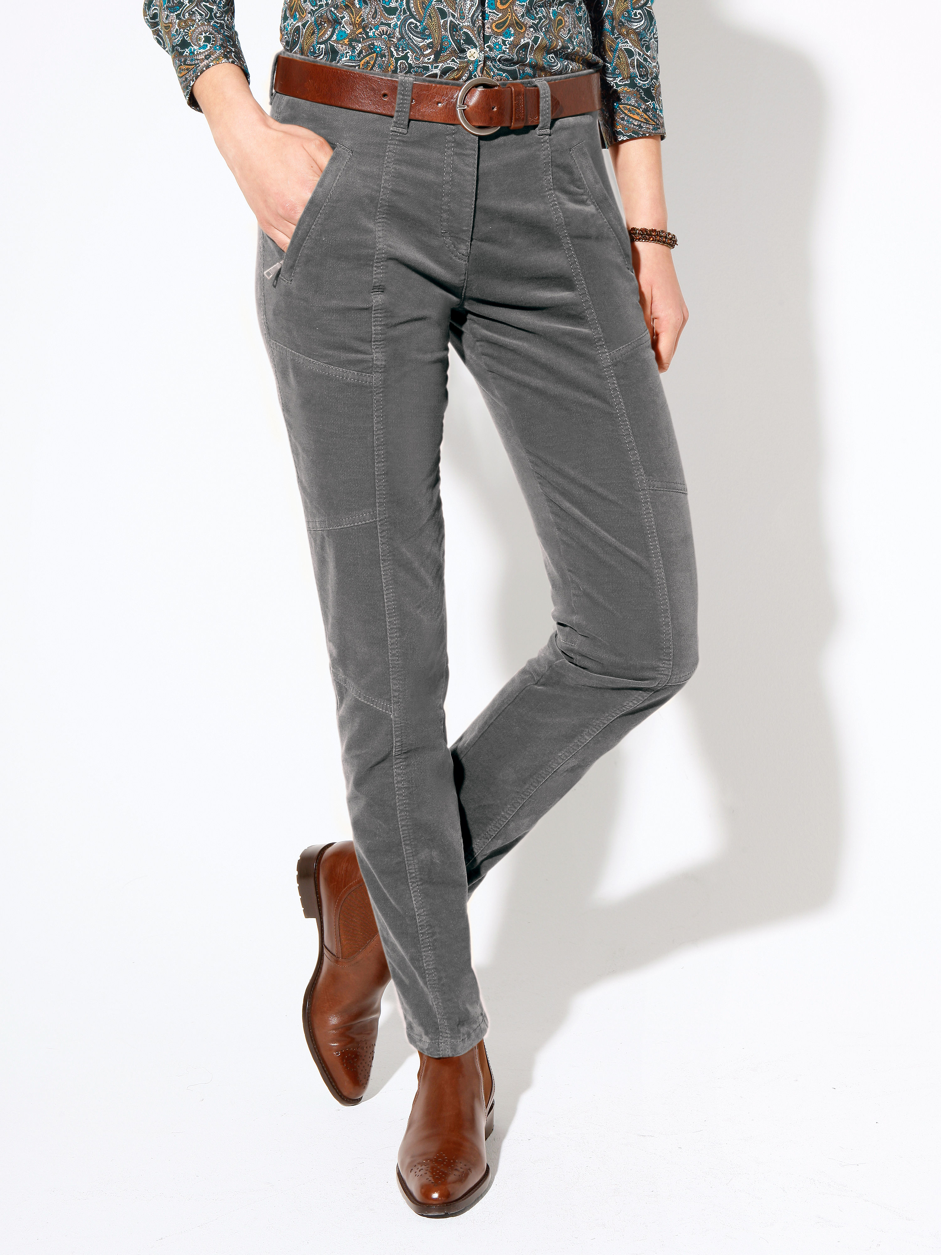 Image of Modern Fit sporty velvet trousers MOVIE Brax Feel Good grey