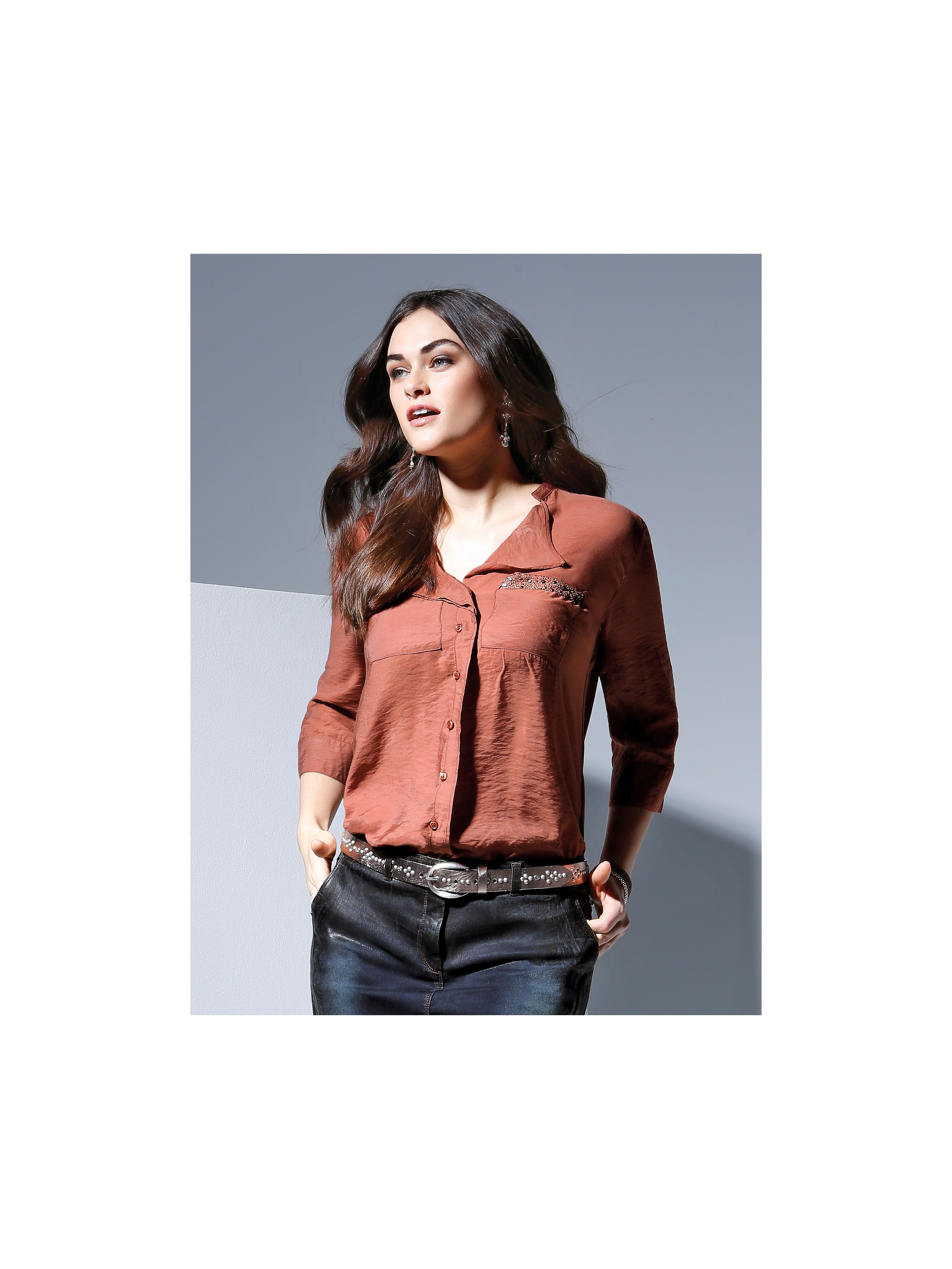 Image of Blouse with 3/4-length sleeves Samoon brown