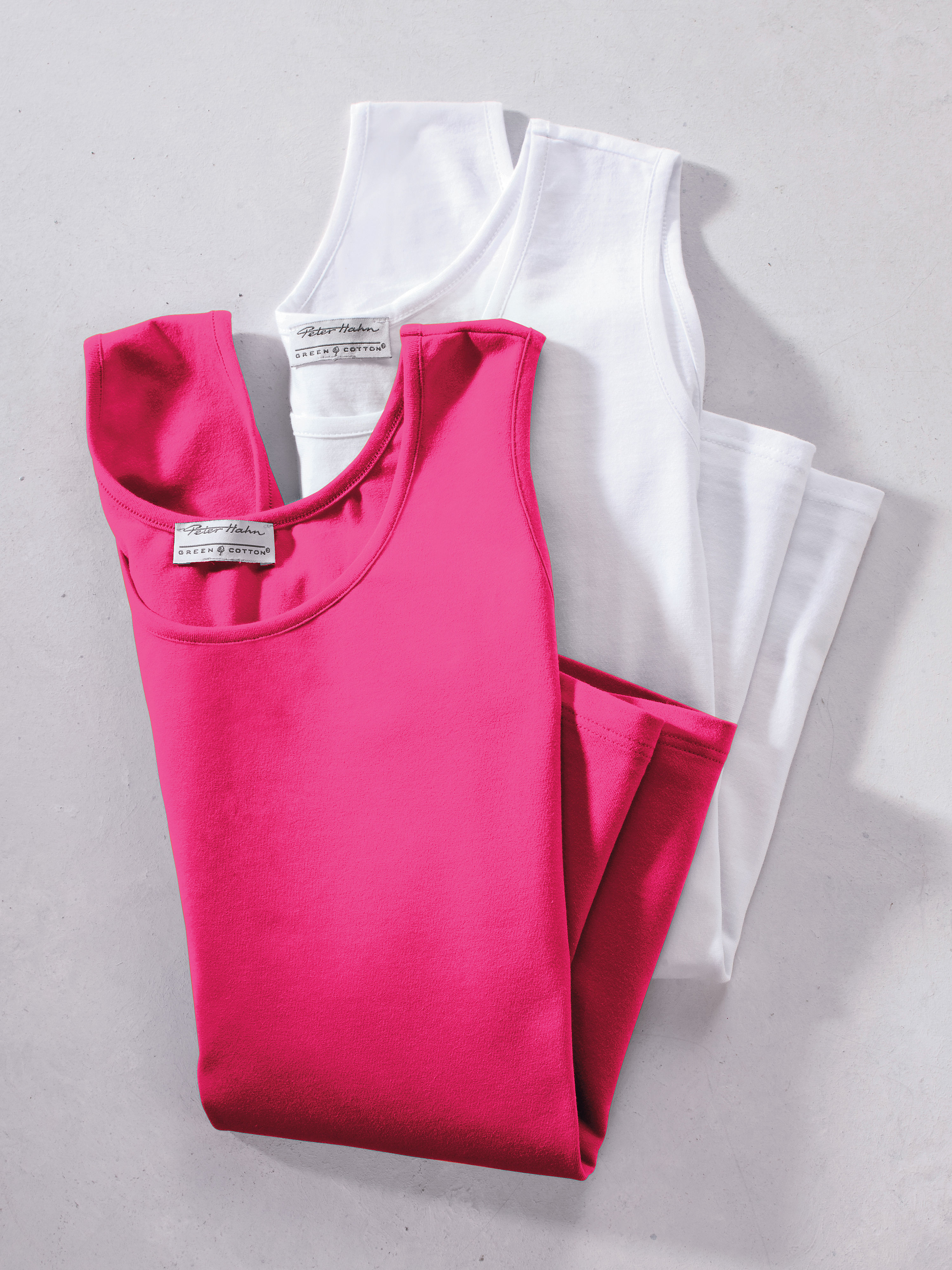 Image of Unpretentious round neck top in a pack of 2 Green Cotton bright pink