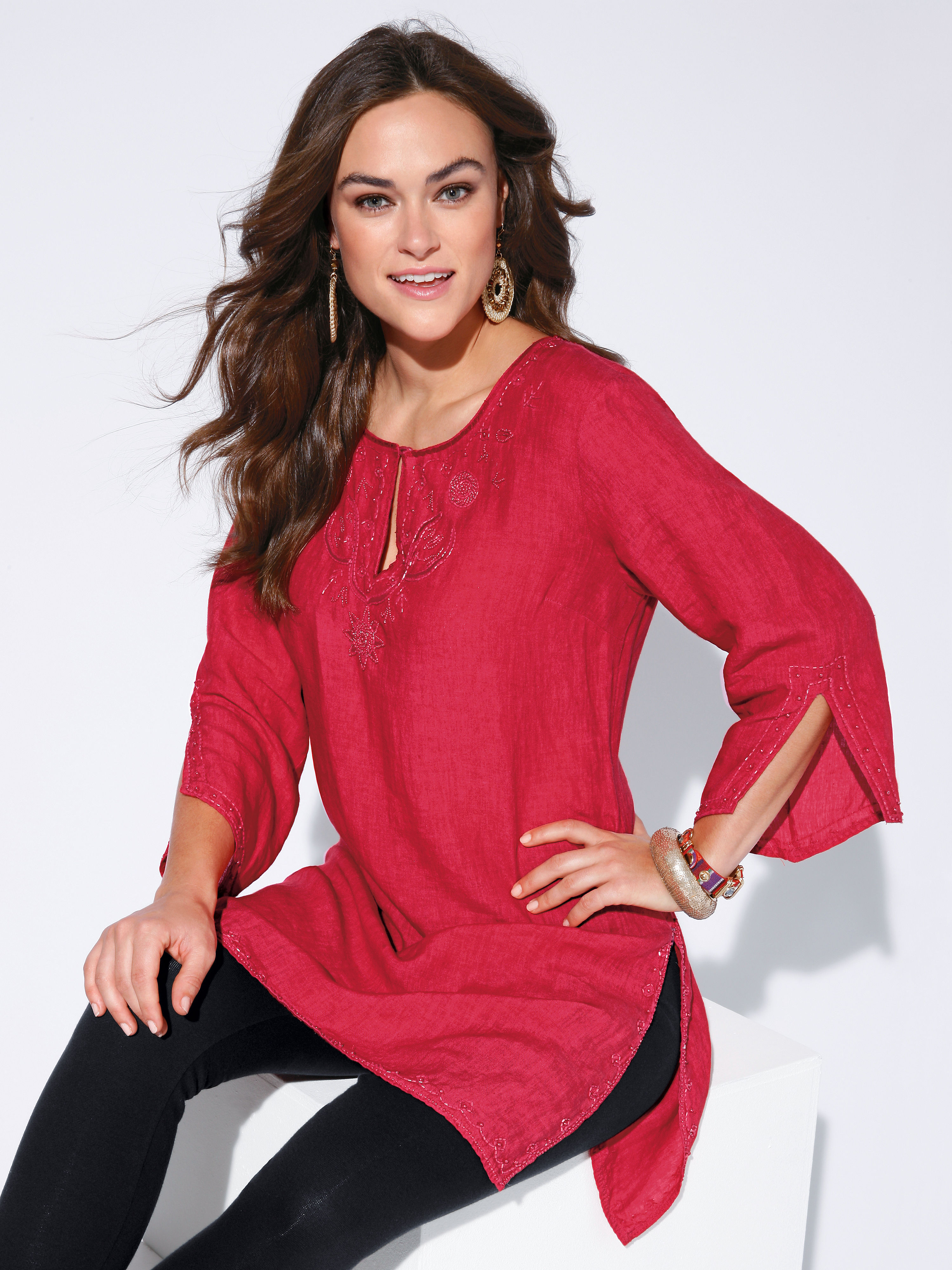 Image of Tunic with 3/4-length sleeves Anna Aura red