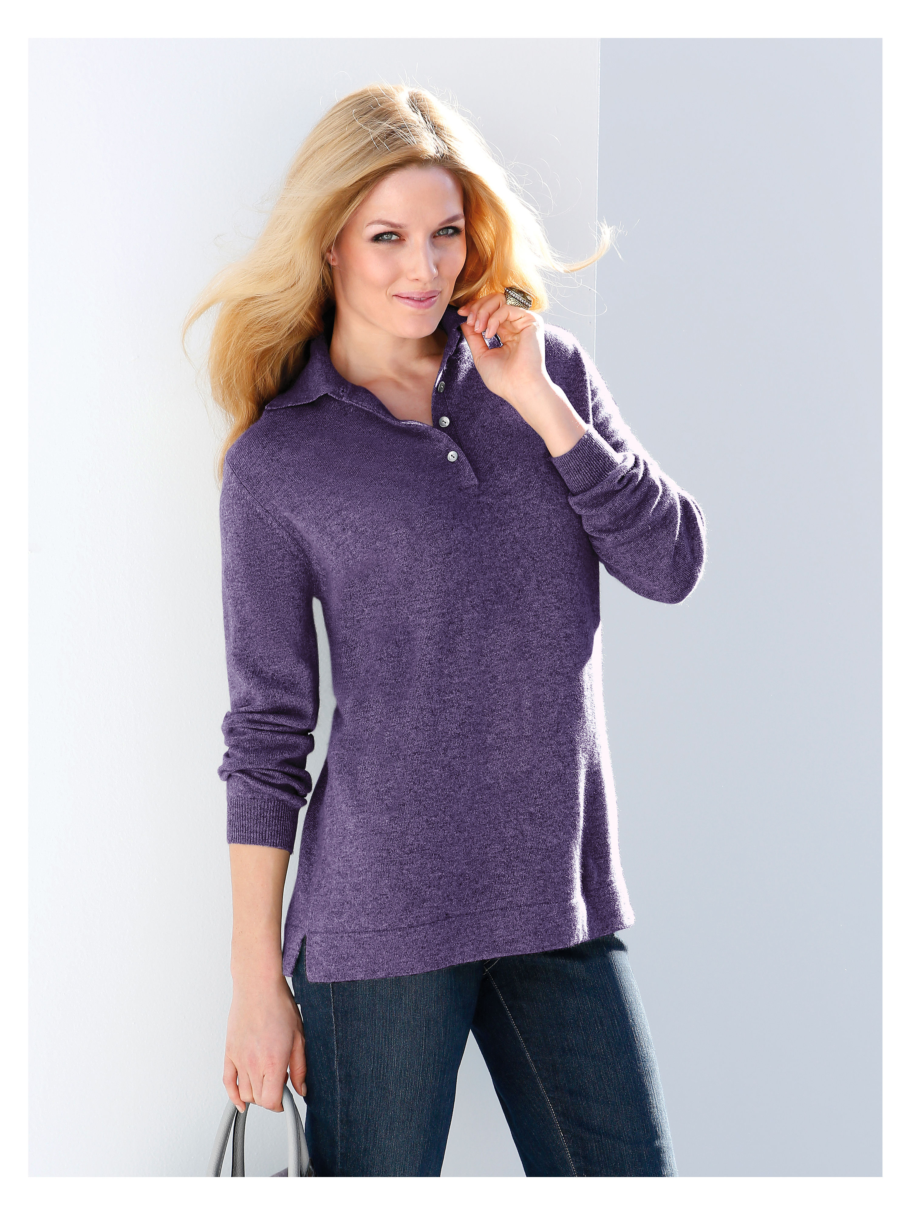 Image of Polo neck jumper in 100% cashmere Anna Aura purple size: 26