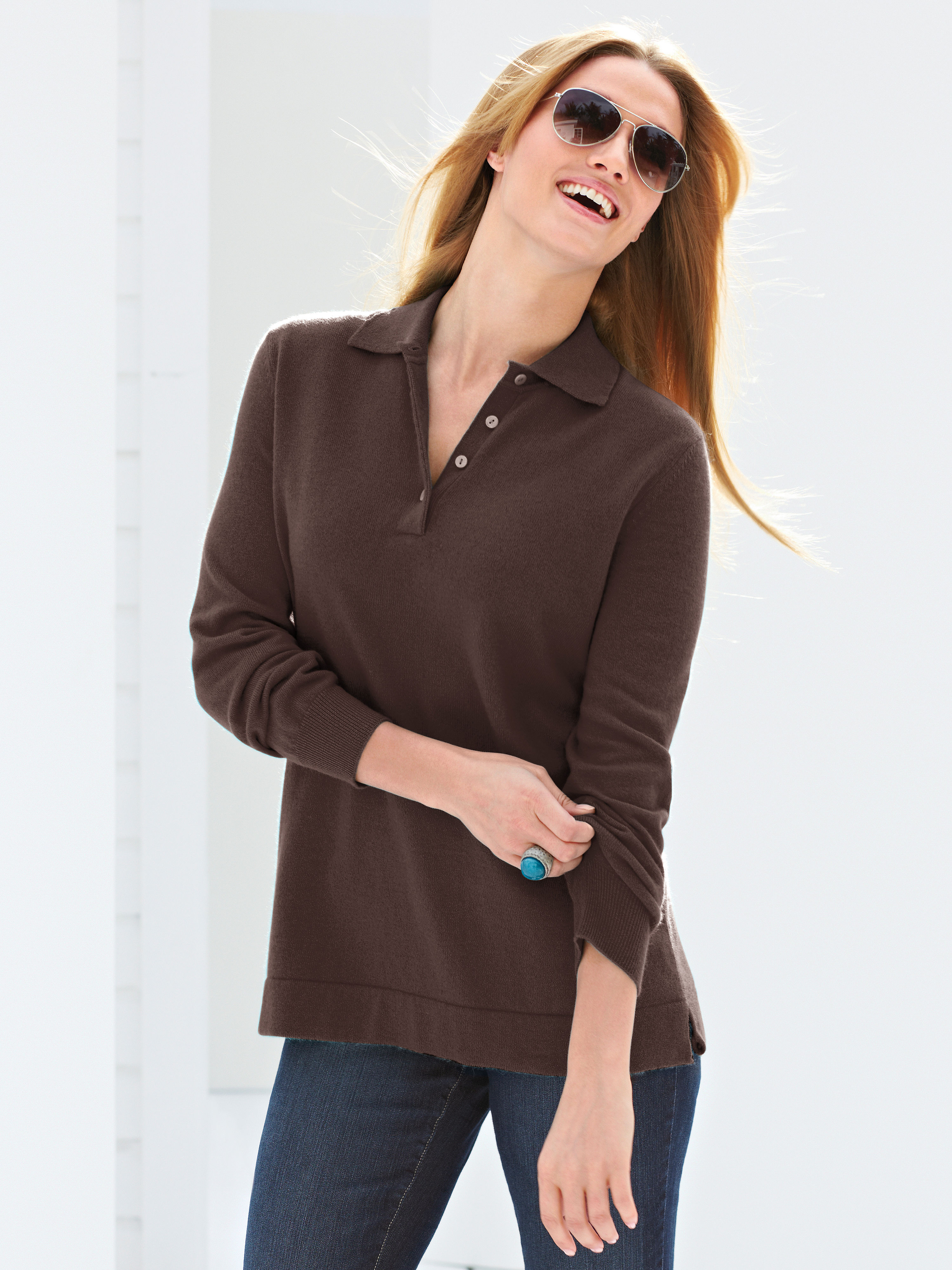 Image of Polo neck jumper in 100% cashmere Anna Aura brown