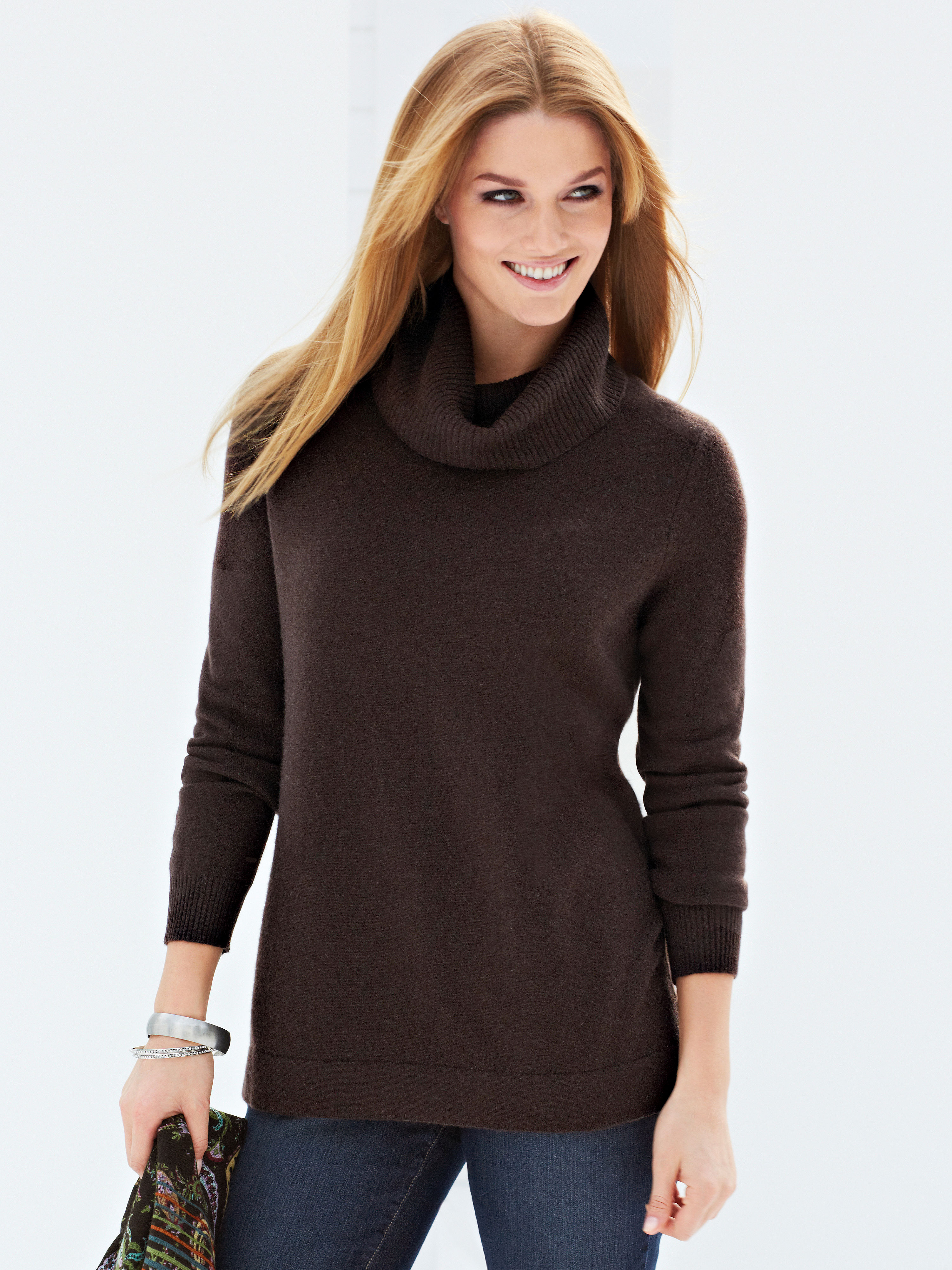 Image of Polo neck jumper in 100% cashmere Anna Aura brown size: 18