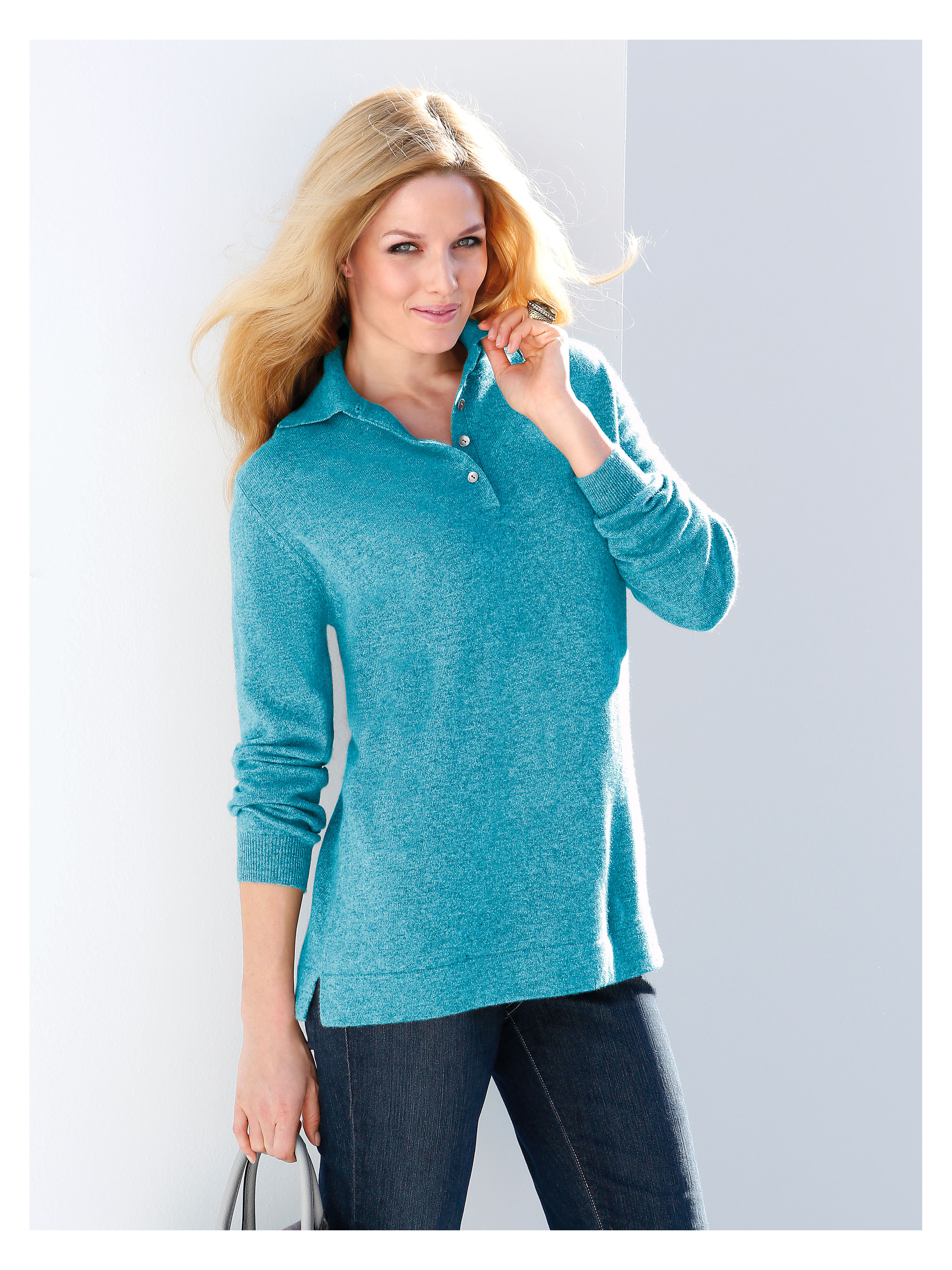 Image of Polo neck jumper in 100% cashmere Anna Aura turquoise