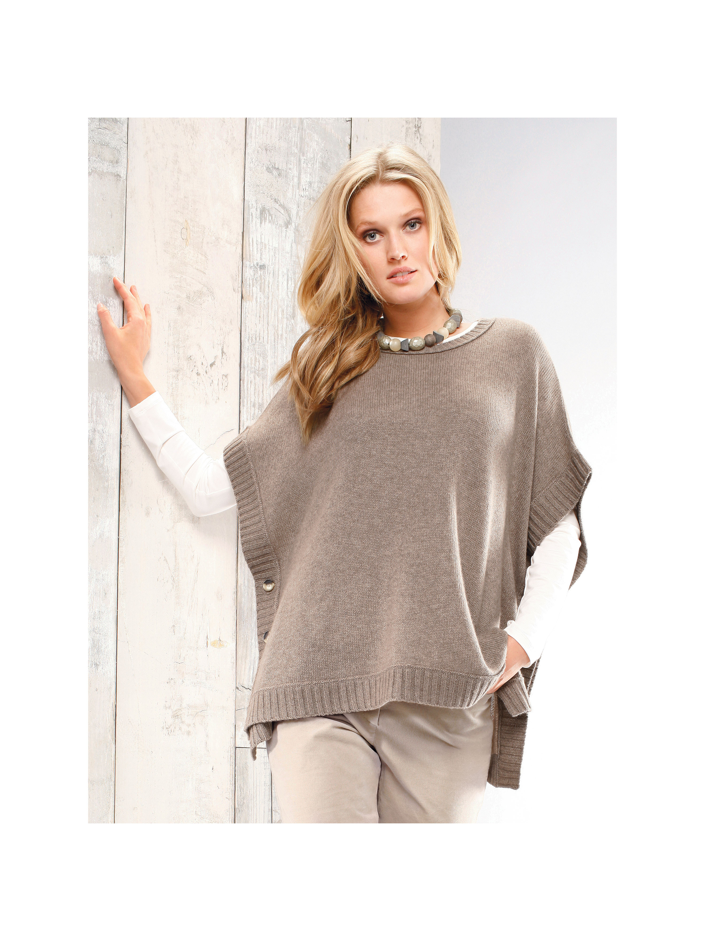 Image of Poncho in 100% cashmere cashmere nature beige size: 002