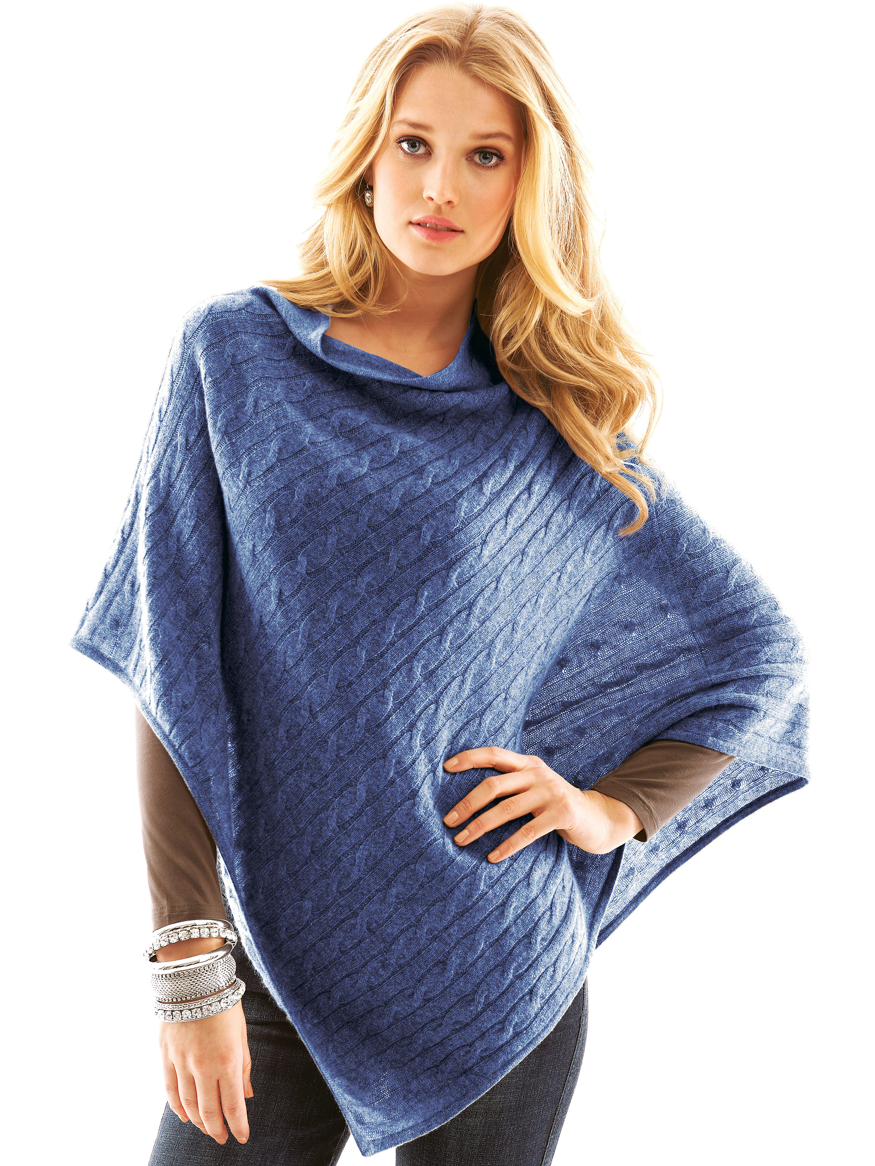 Image of Poncho cashmere blue