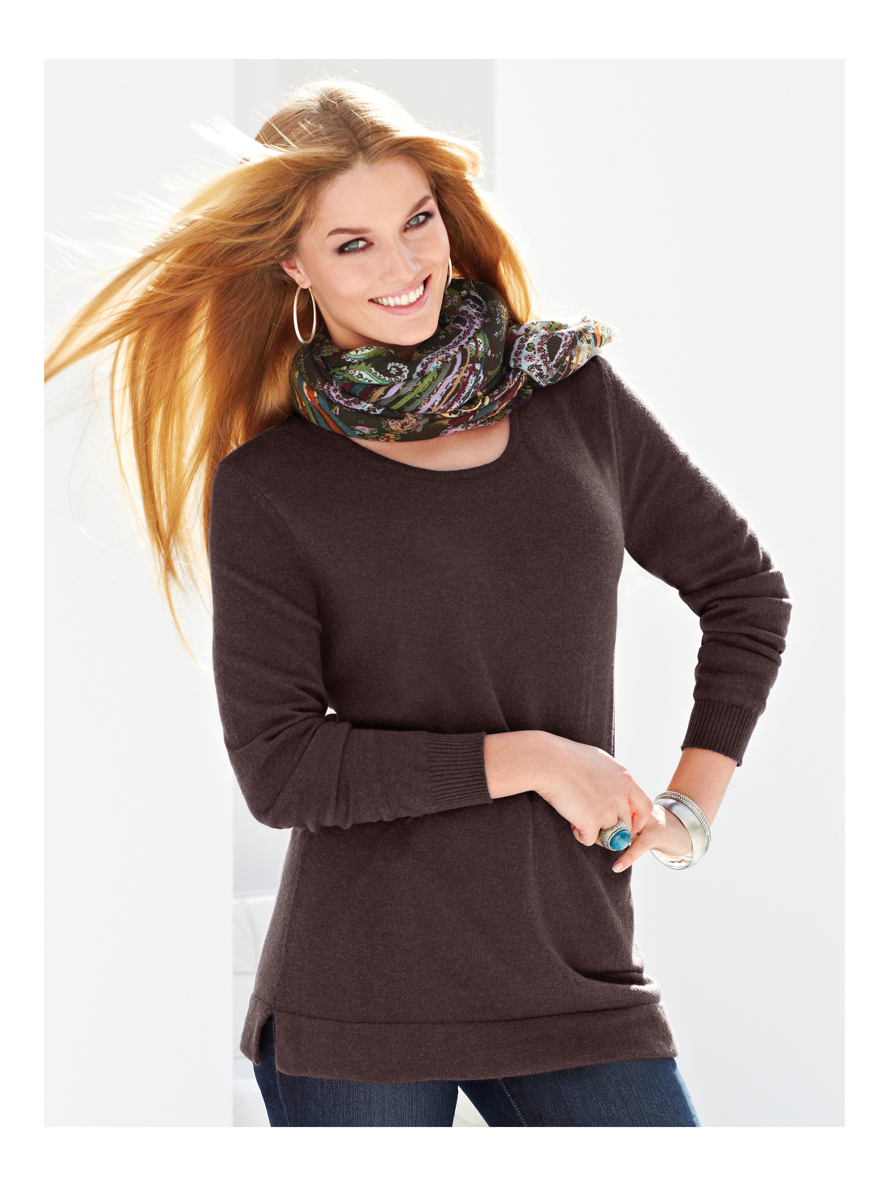 Image of Round neck jumper in 100% cashmere Anna Aura brown size: 14