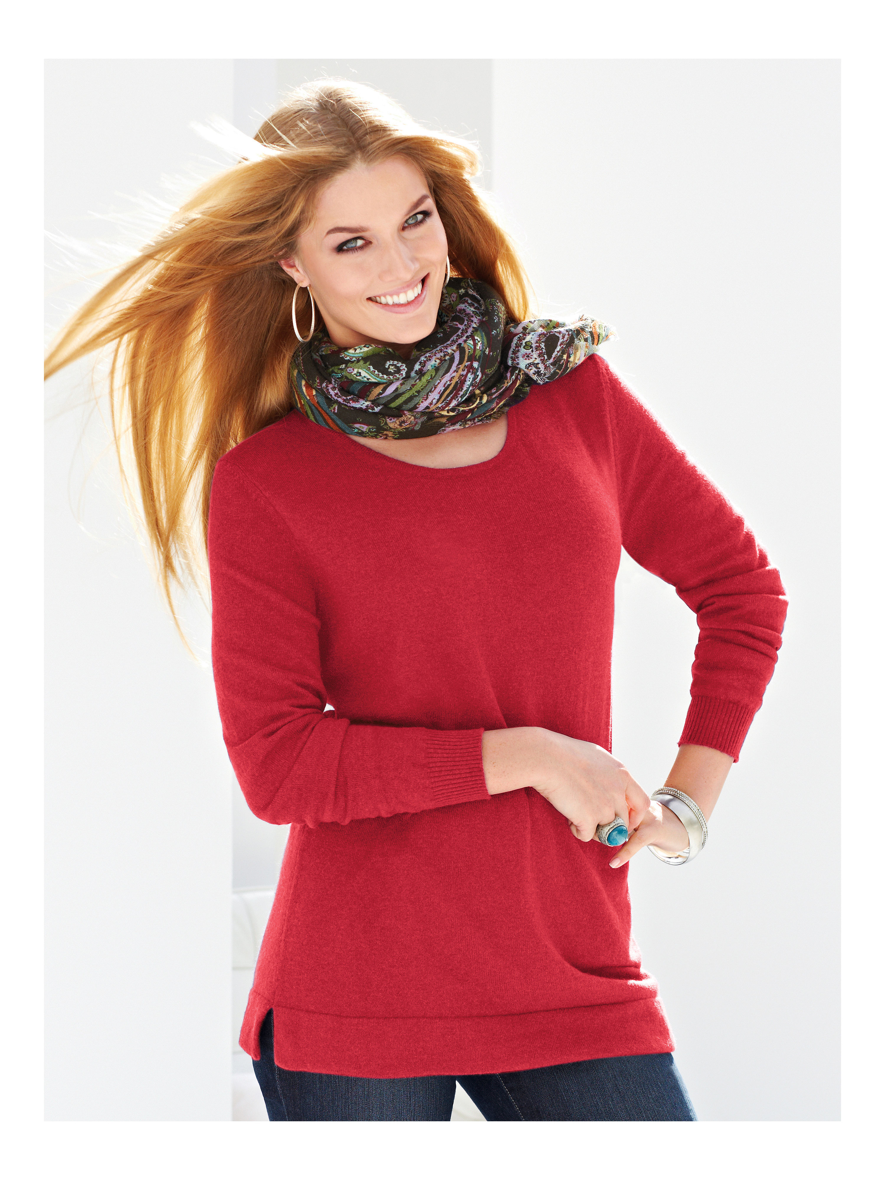 Image of Round neck jumper in 100% cashmere Anna Aura red