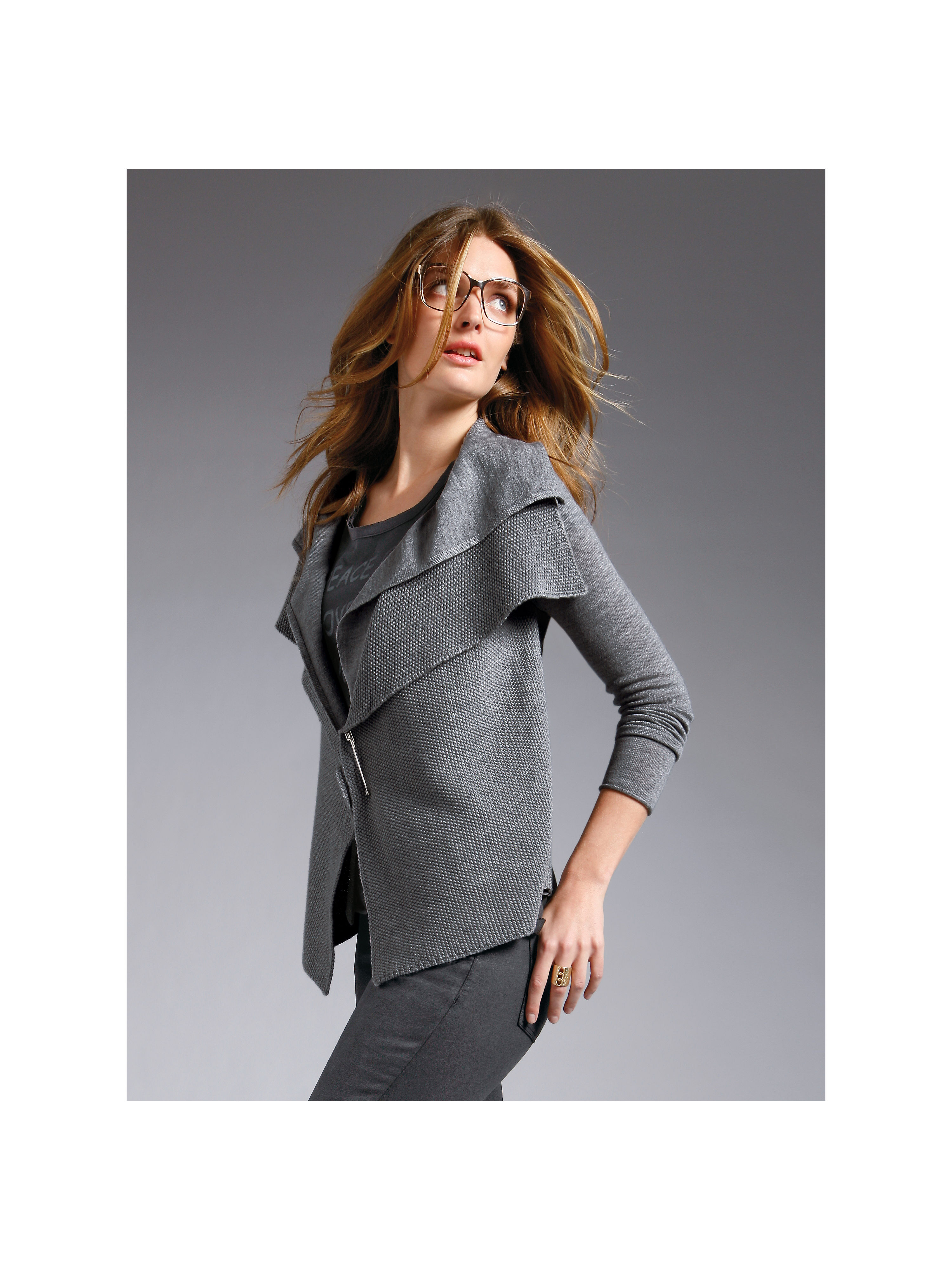 Image of Cardigan in 100% new milled wool Looxent grey