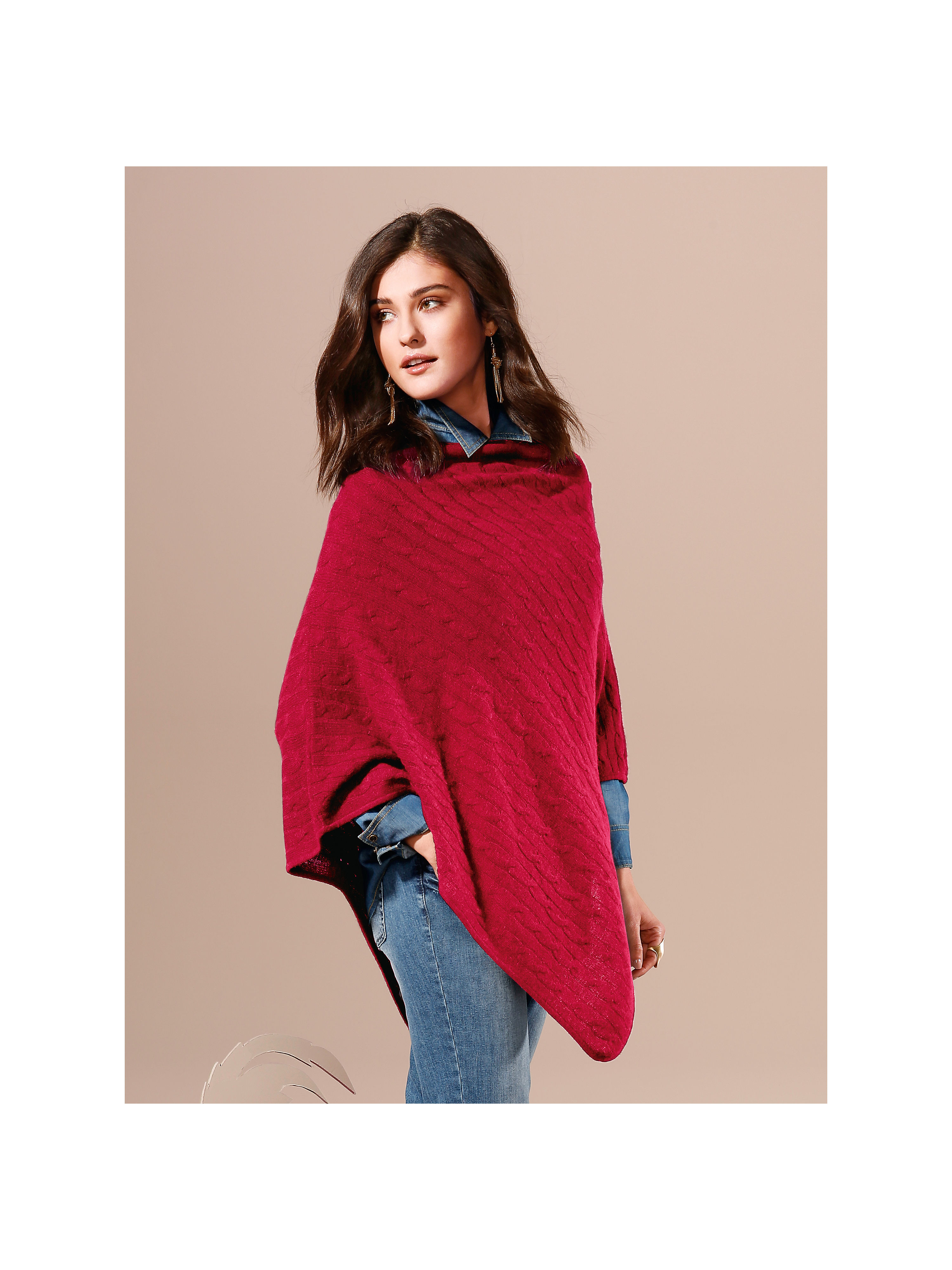 Image of Poncho in 100% cashmere Peter Hahn red