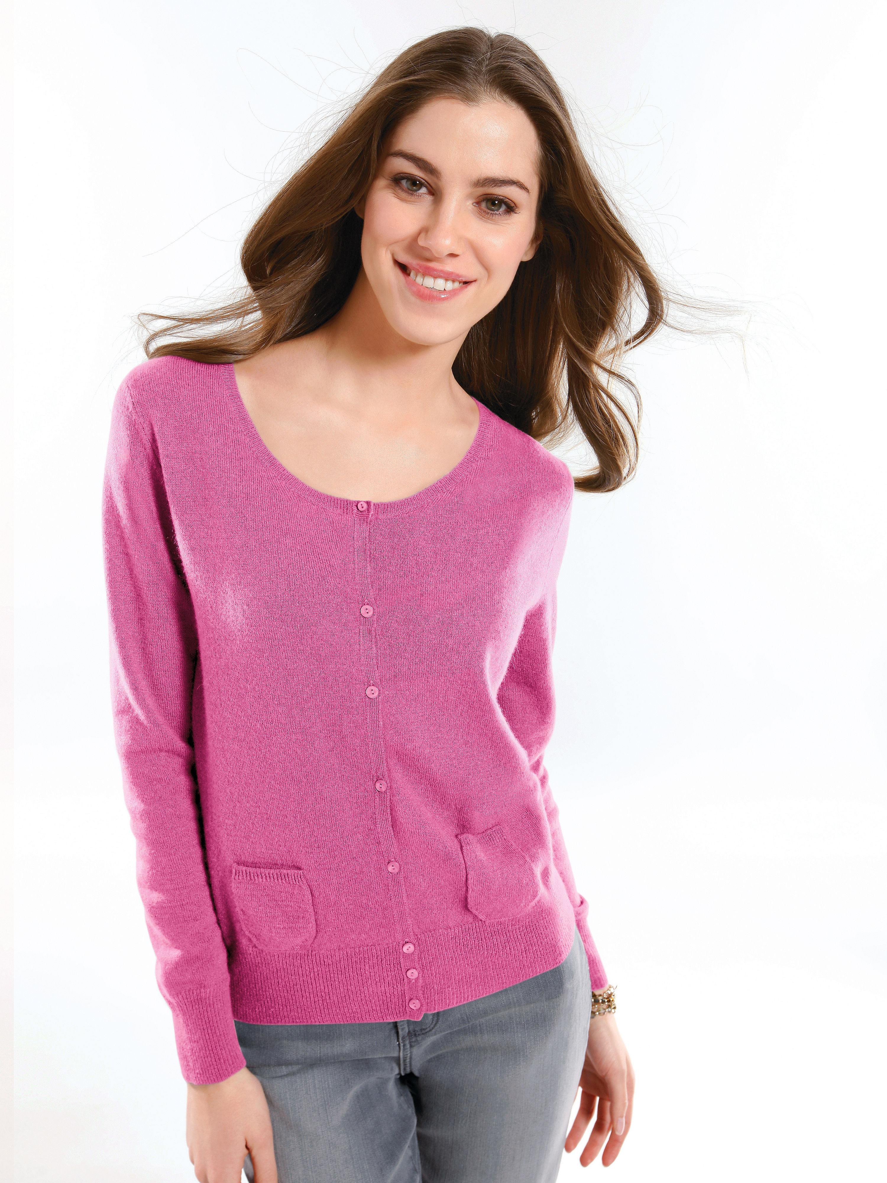 Image of Cardigan in 100% cashmere cashmere bright pink size: 22