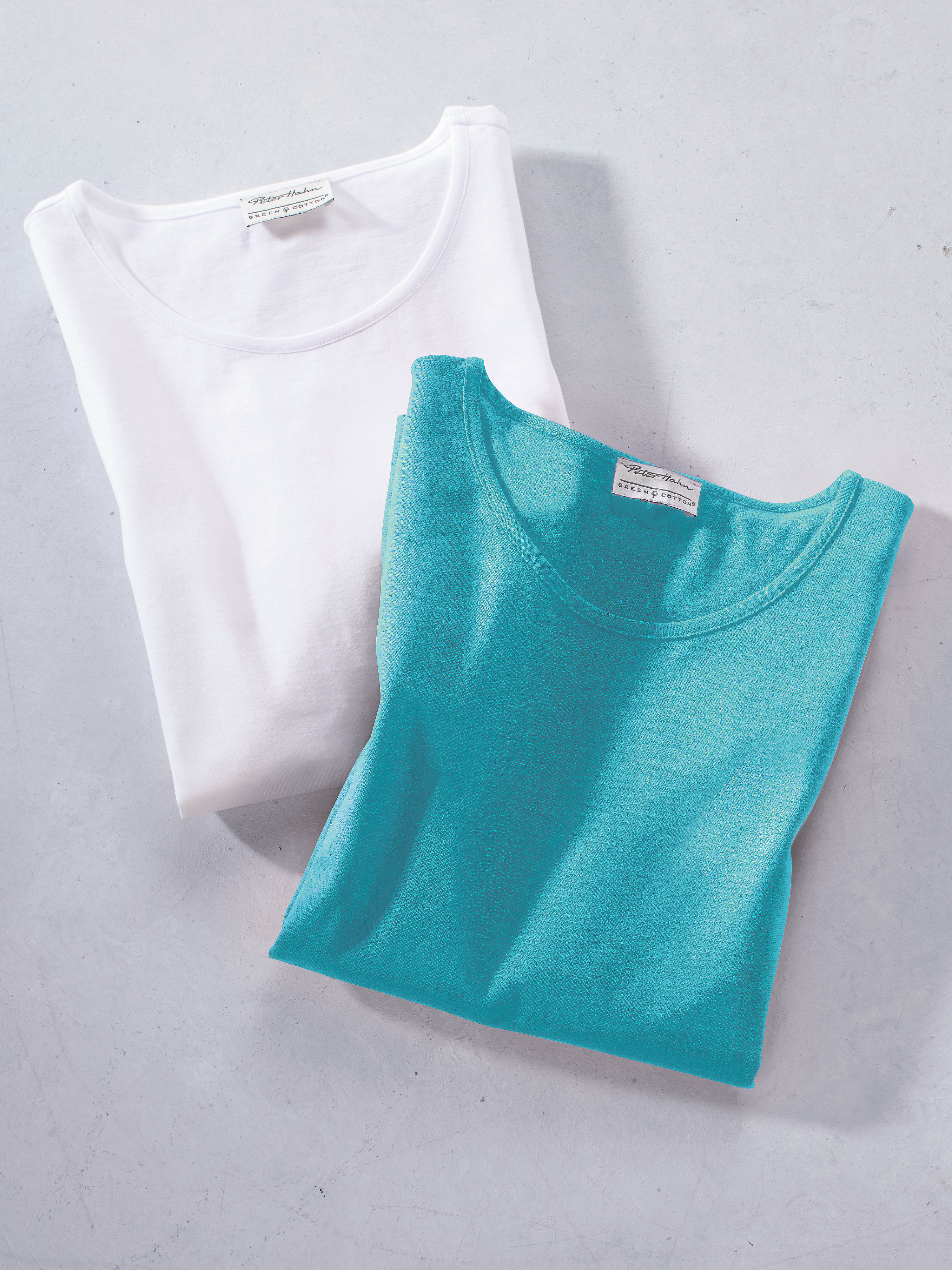 Image of Round Neck Shirt Green Cotton turquoise
