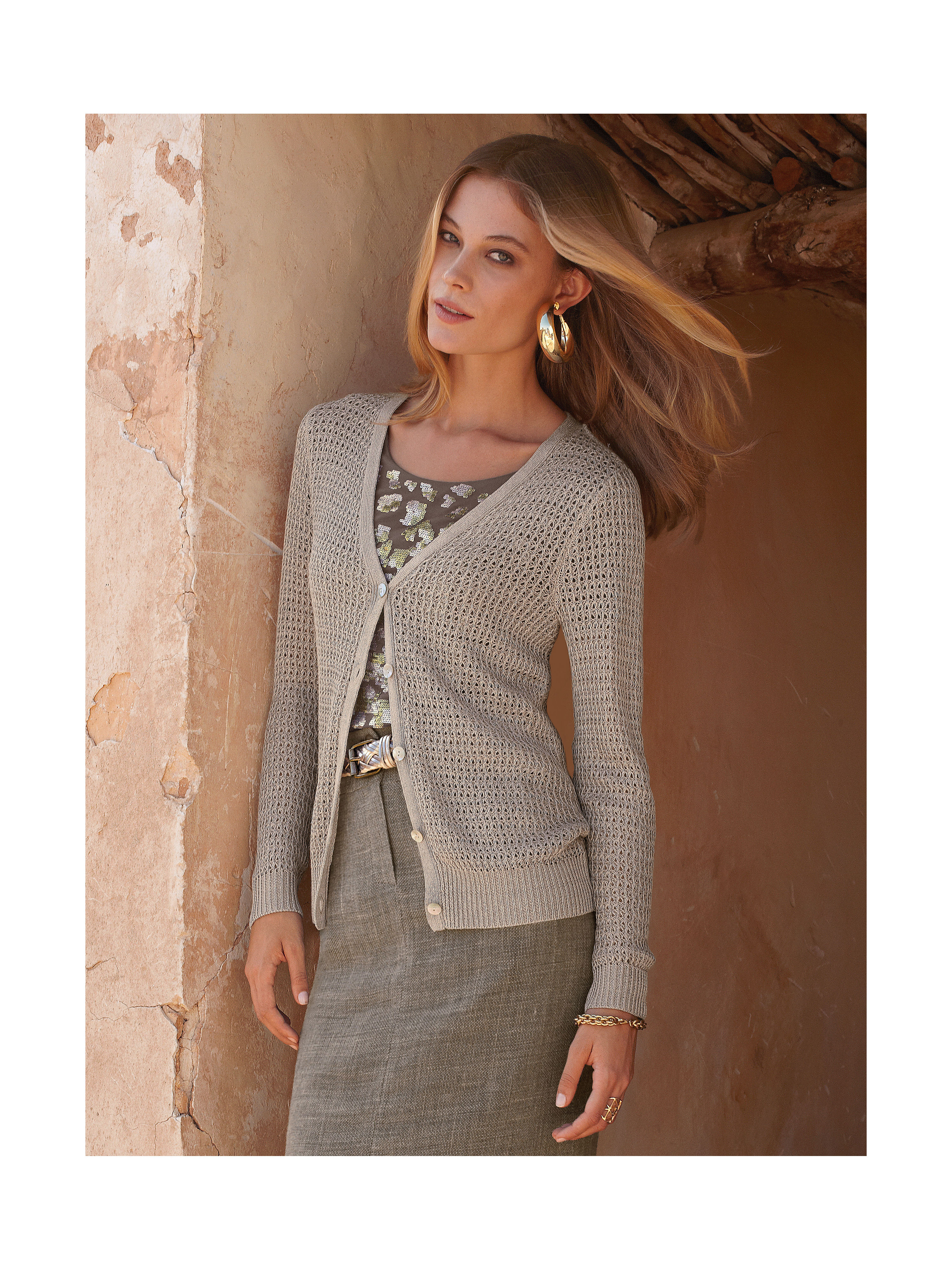 Image of Airy, lightweight cardigan with V neckline. Uta Raasch grey