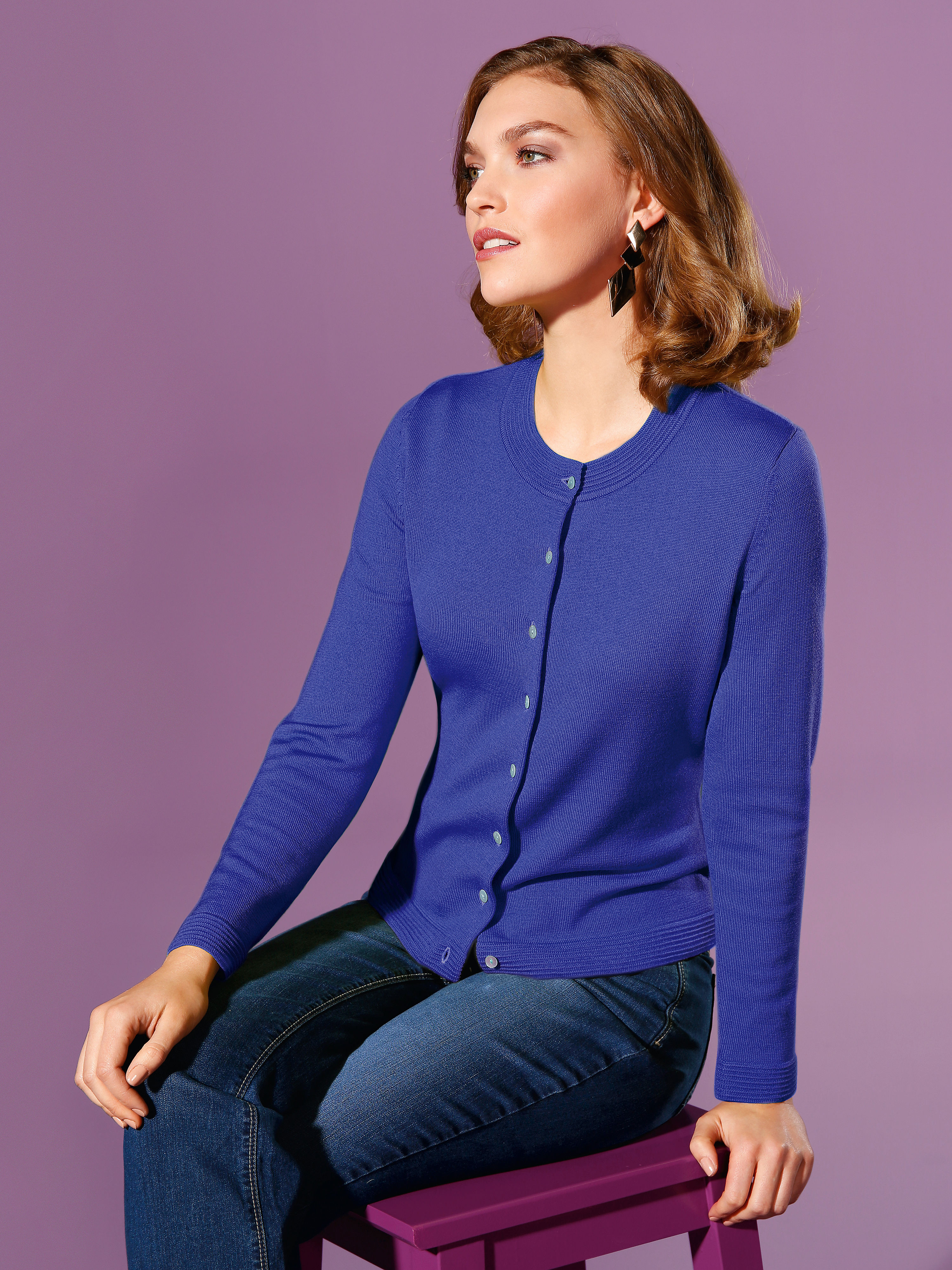 Image of Cardigan in 100% new milled wool Peter Hahn blue size: 12