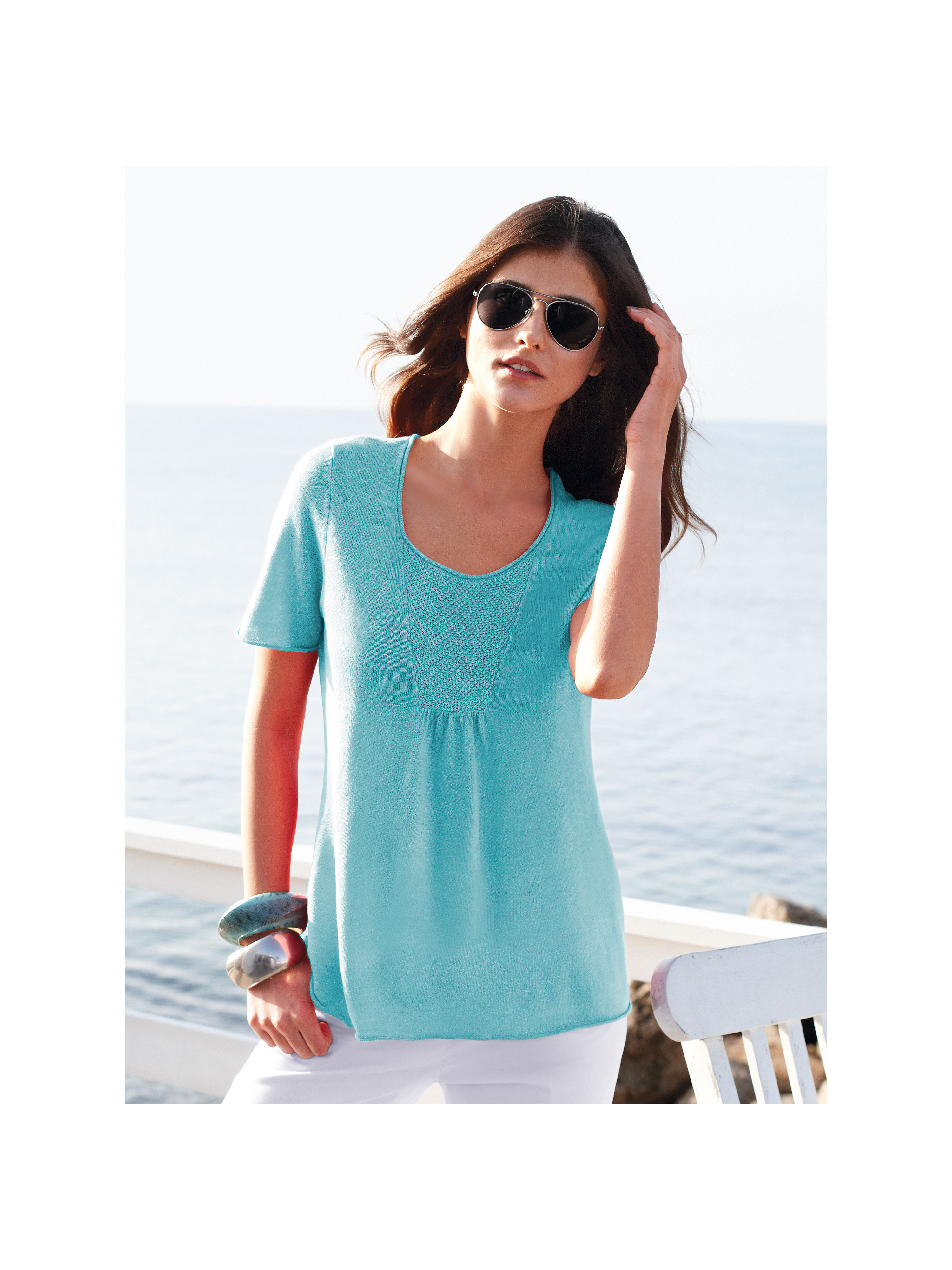 Image of Round neck jumper Peter Hahn turquoise size: 20