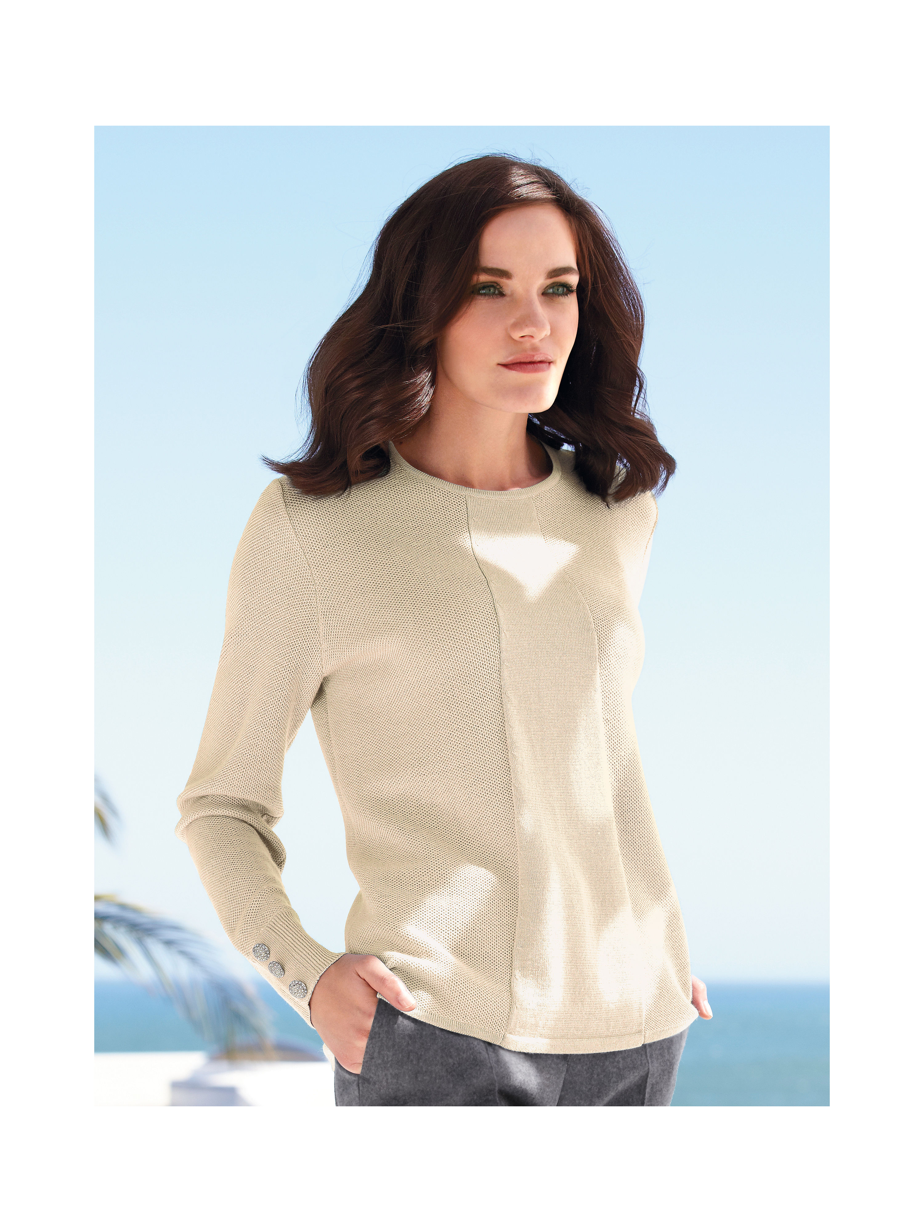 Image of Round neck jumper in 100% new milled wool Peter Hahn beige size: 26