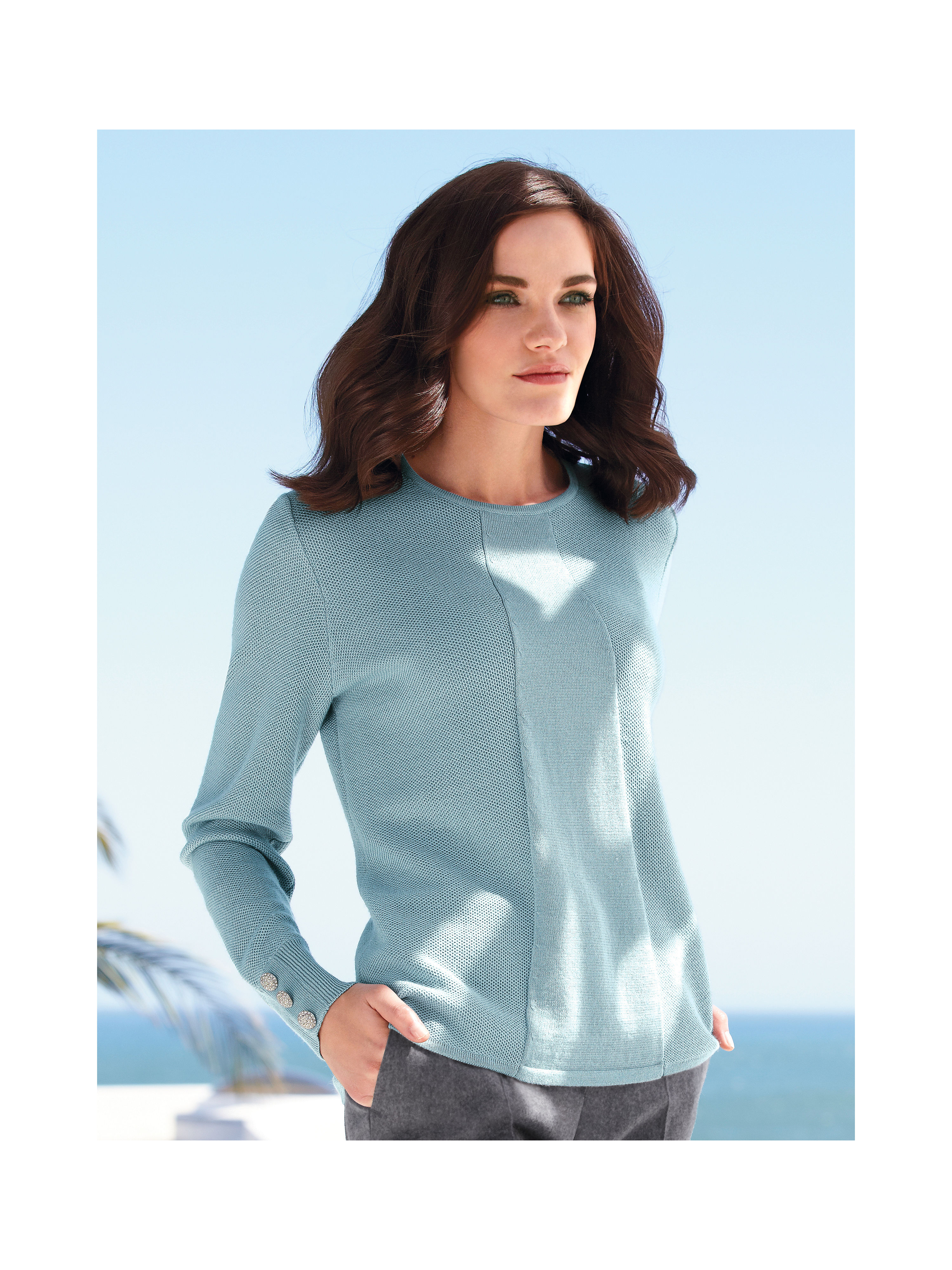 Image of Round neck jumper in 100% new milled wool Peter Hahn blue size: 26